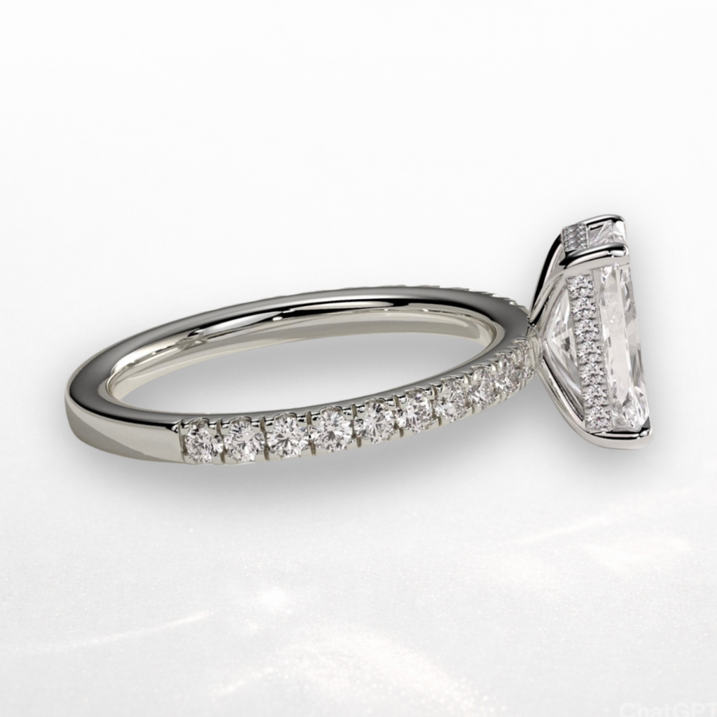 Radiant Pavé Solitaire Ring with Hidden Halo
