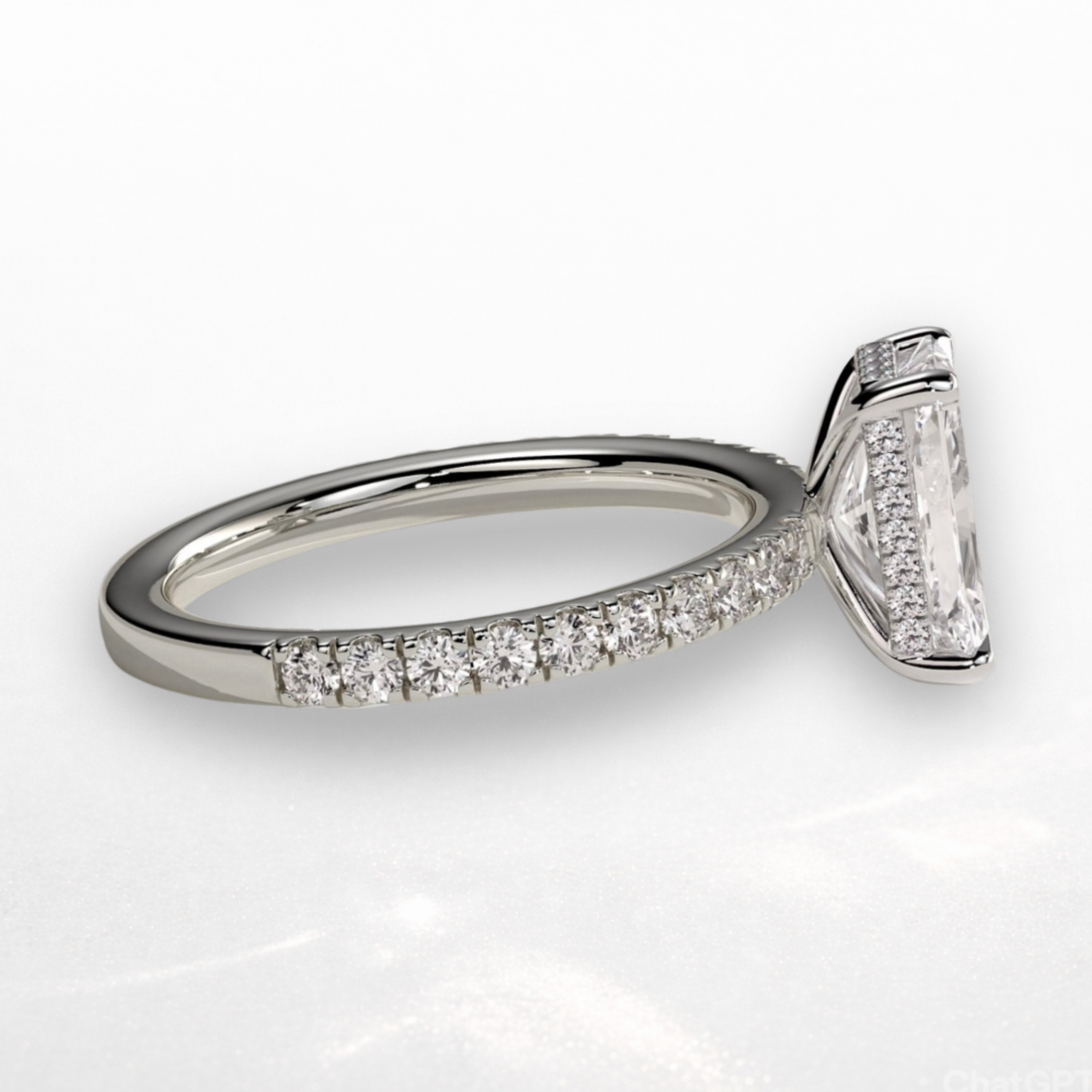 Radiant Pavé Solitaire Ring with Hidden Halo