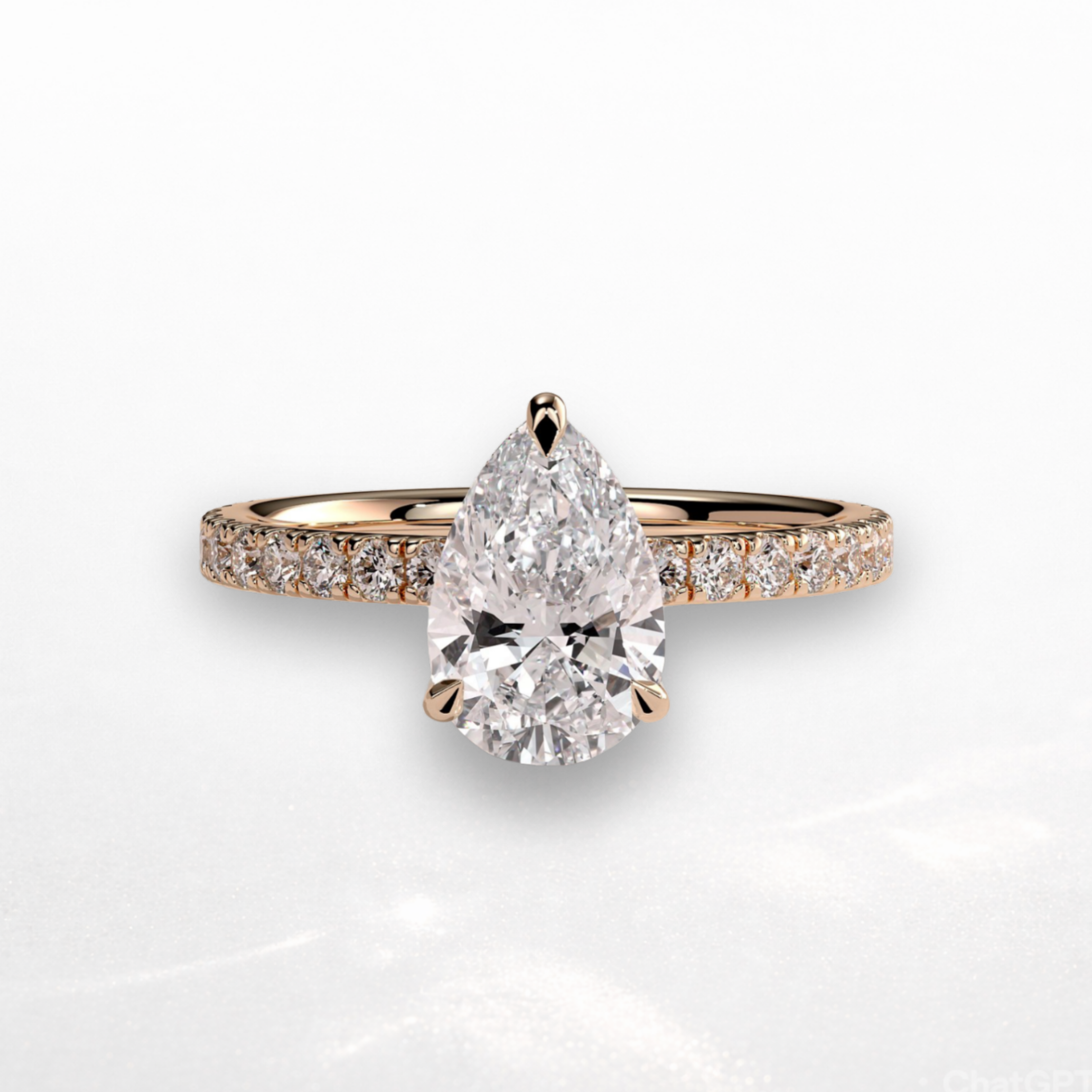 Pear Pavé Solitaire Ring with Hidden Halo