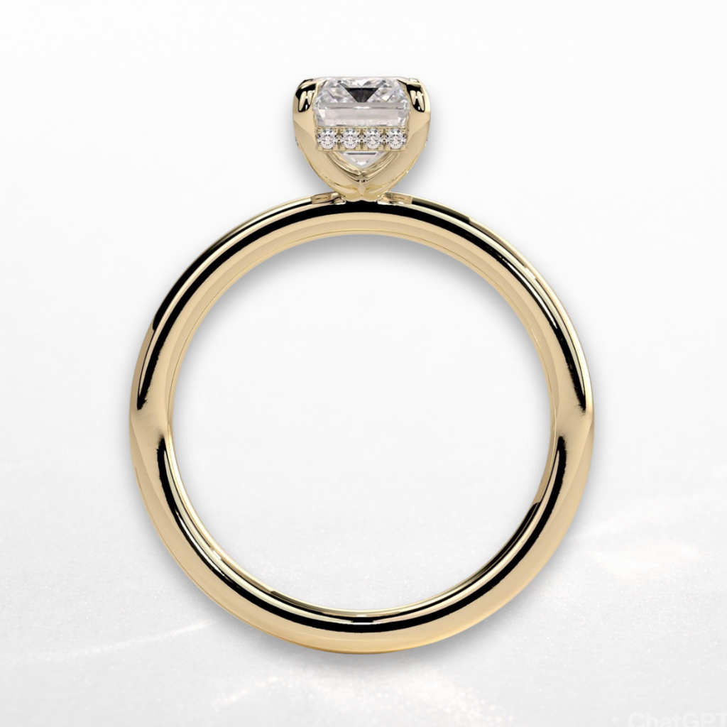 Elongated Cushion Solitaire Ring with Hidden Halo