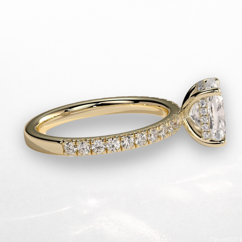 Elongated Cushion Pavé Solitaire Ring with Hidden Halo