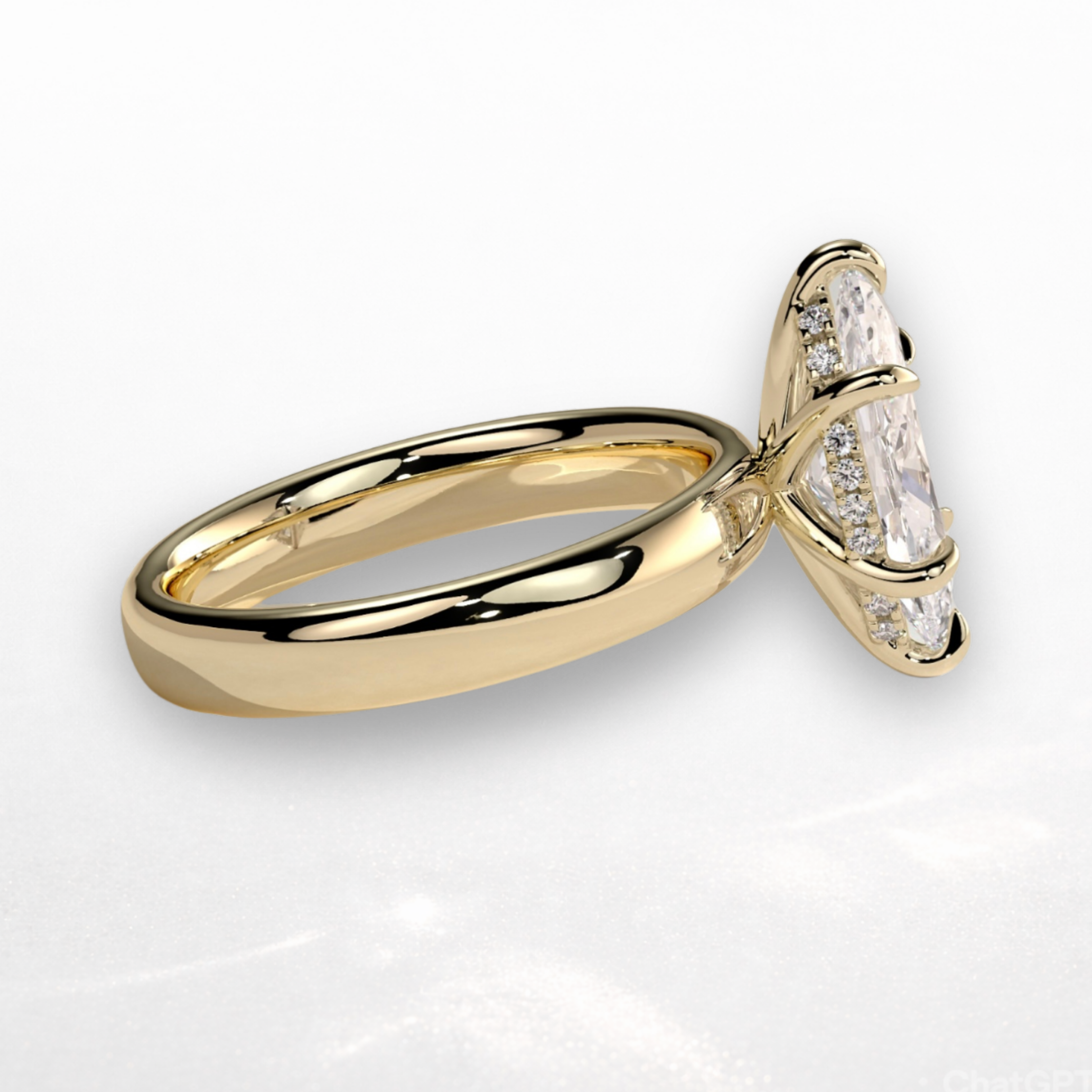 Marquise Signature Ring with Hidden Halo
