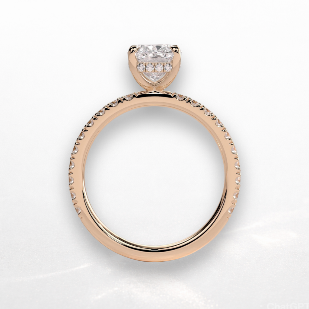 Elongated Cushion Pavé Solitaire Ring with Hidden Halo