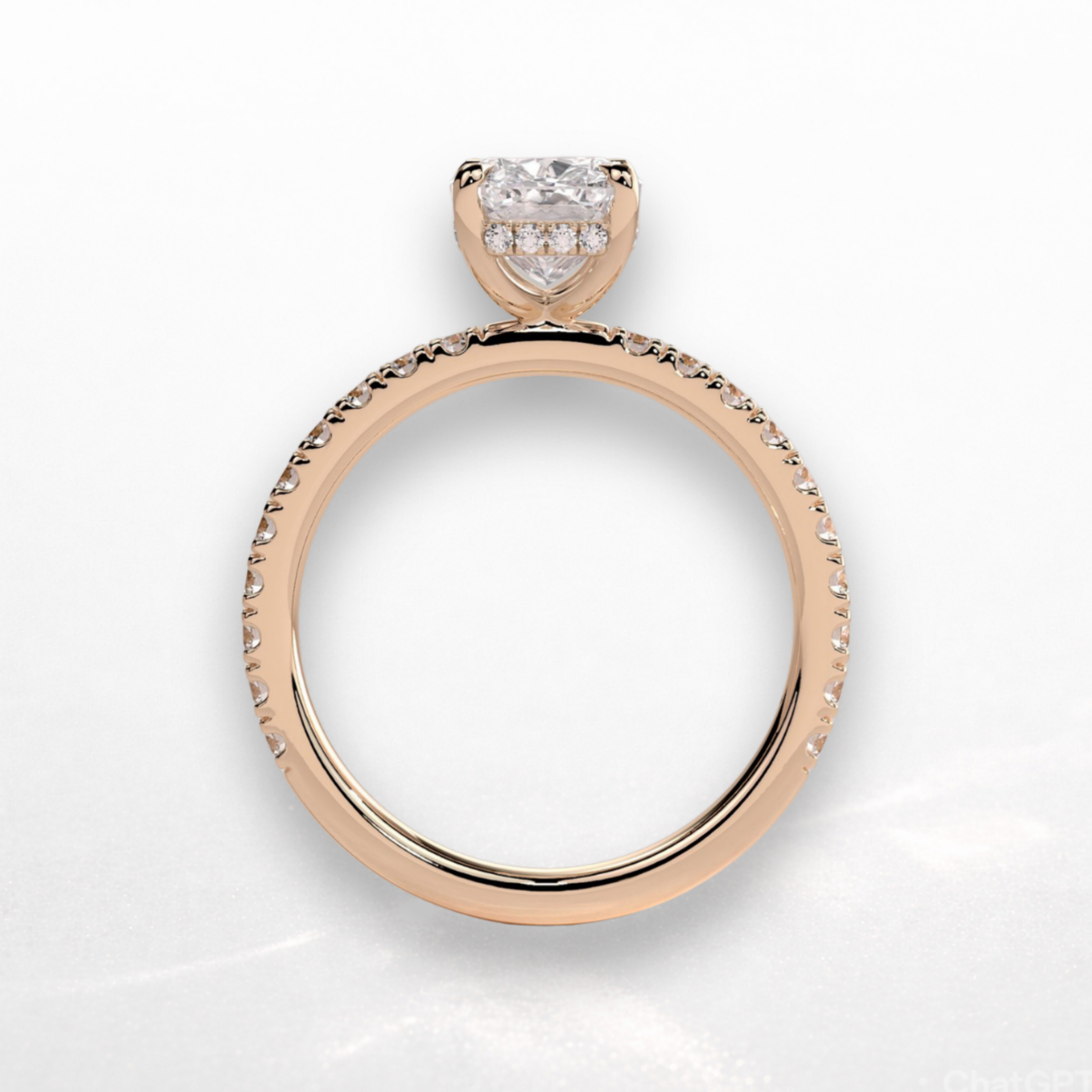 Elongated Cushion Pavé Solitaire Ring with Hidden Halo
