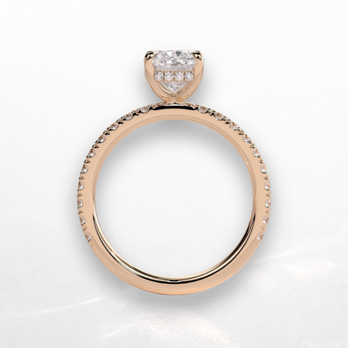 Elongated Cushion Pavé Solitaire Ring with Hidden Halo