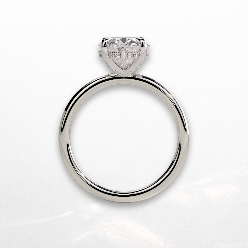 Oval Solitaire Ring with Hidden Halo
