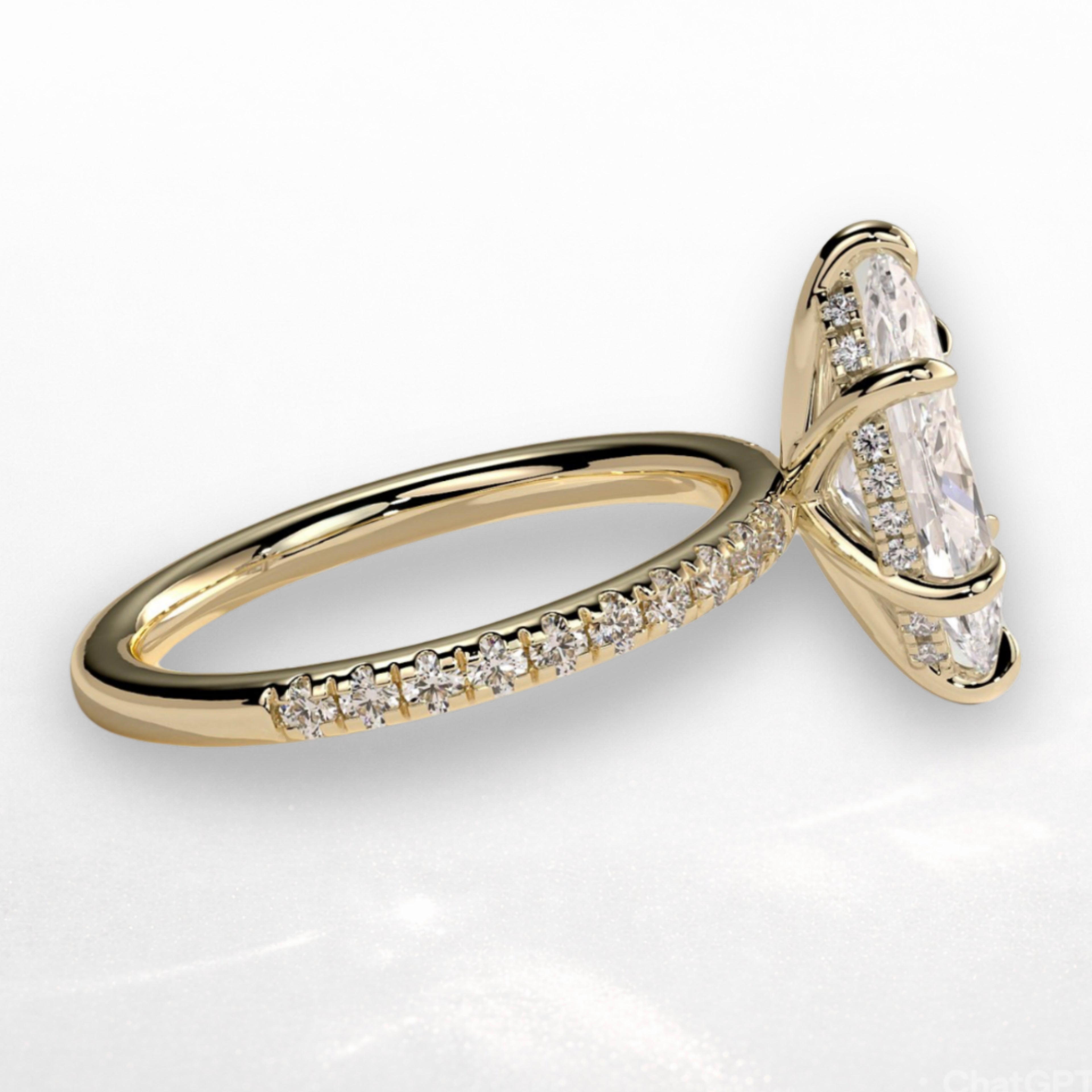 Marquise Pavé Solitaire Ring with Hidden Halo