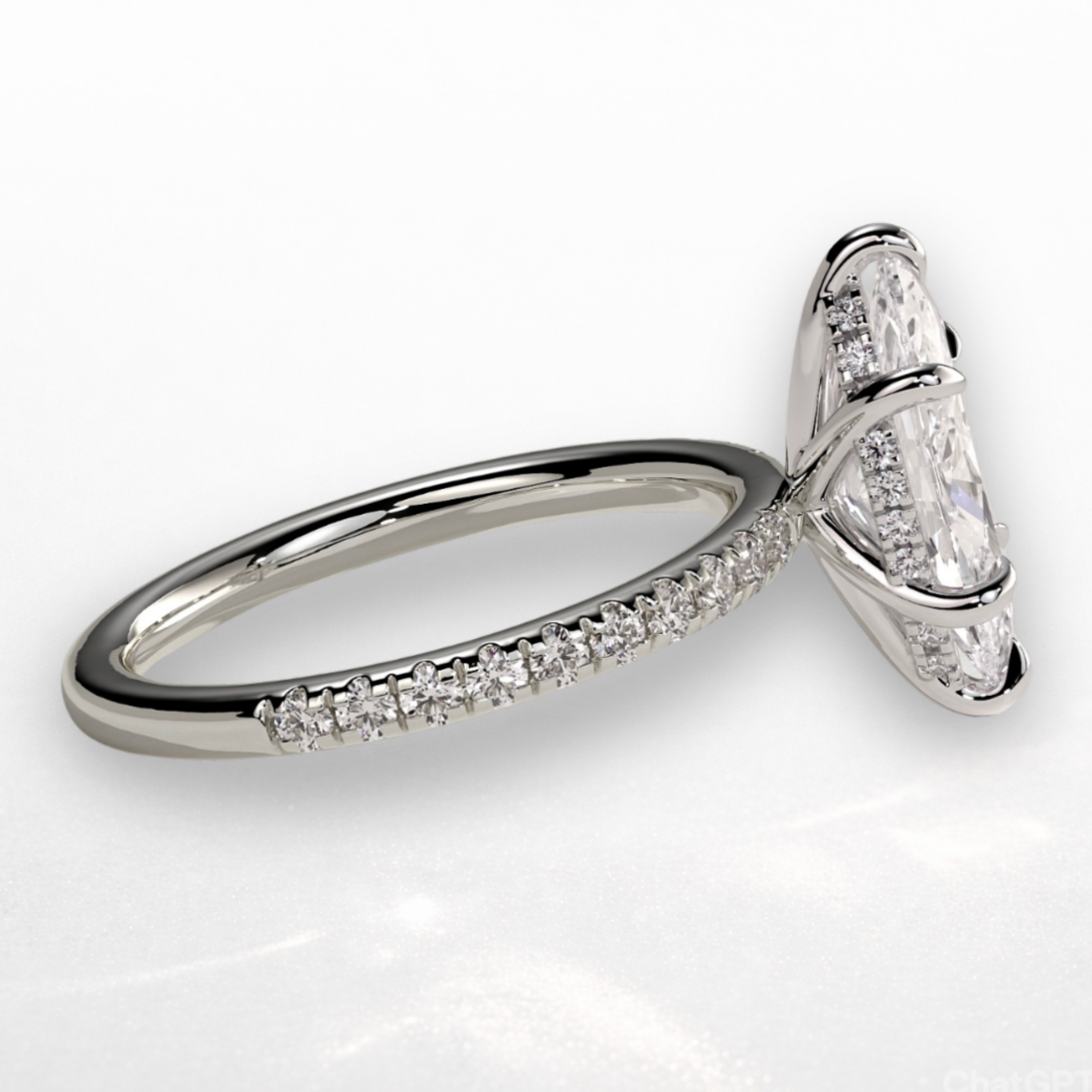 Marquise Pavé Solitaire Ring with Hidden Halo
