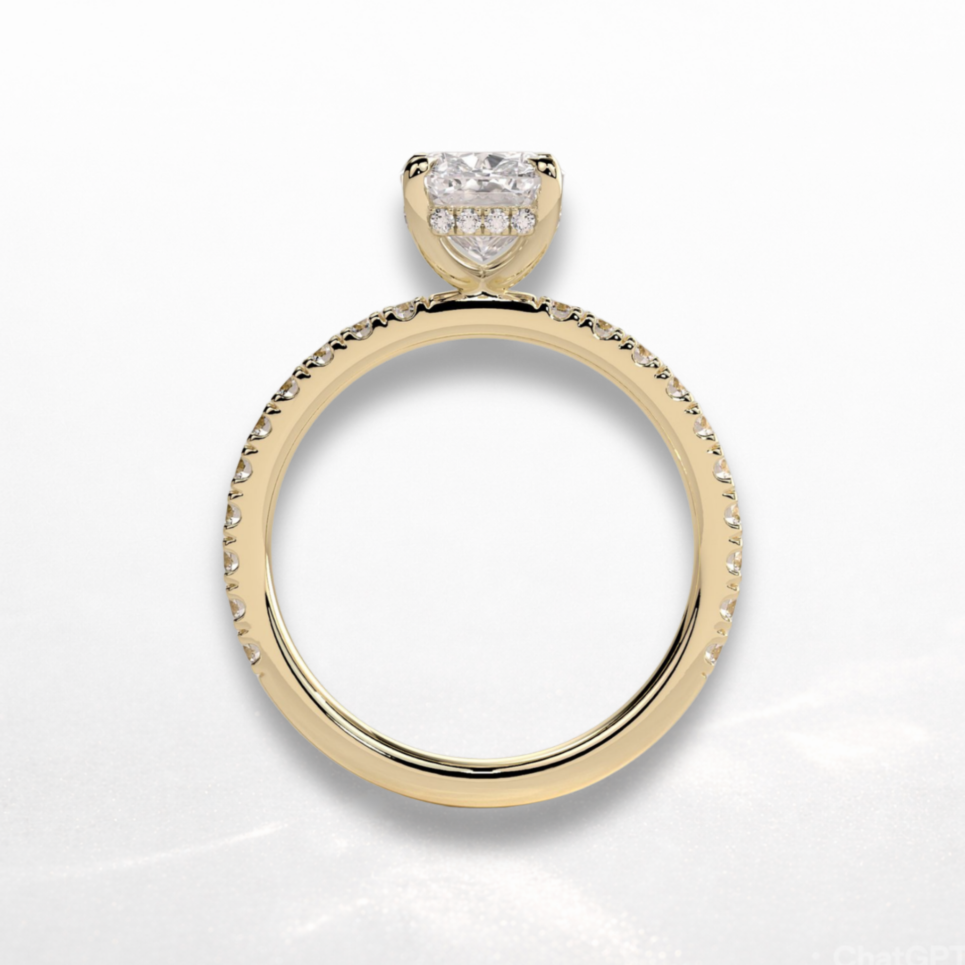 Elongated Cushion Pavé Solitaire Ring with Hidden Halo