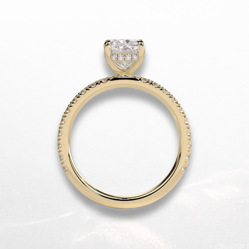 Elongated Cushion Pavé Solitaire Ring with Hidden Halo