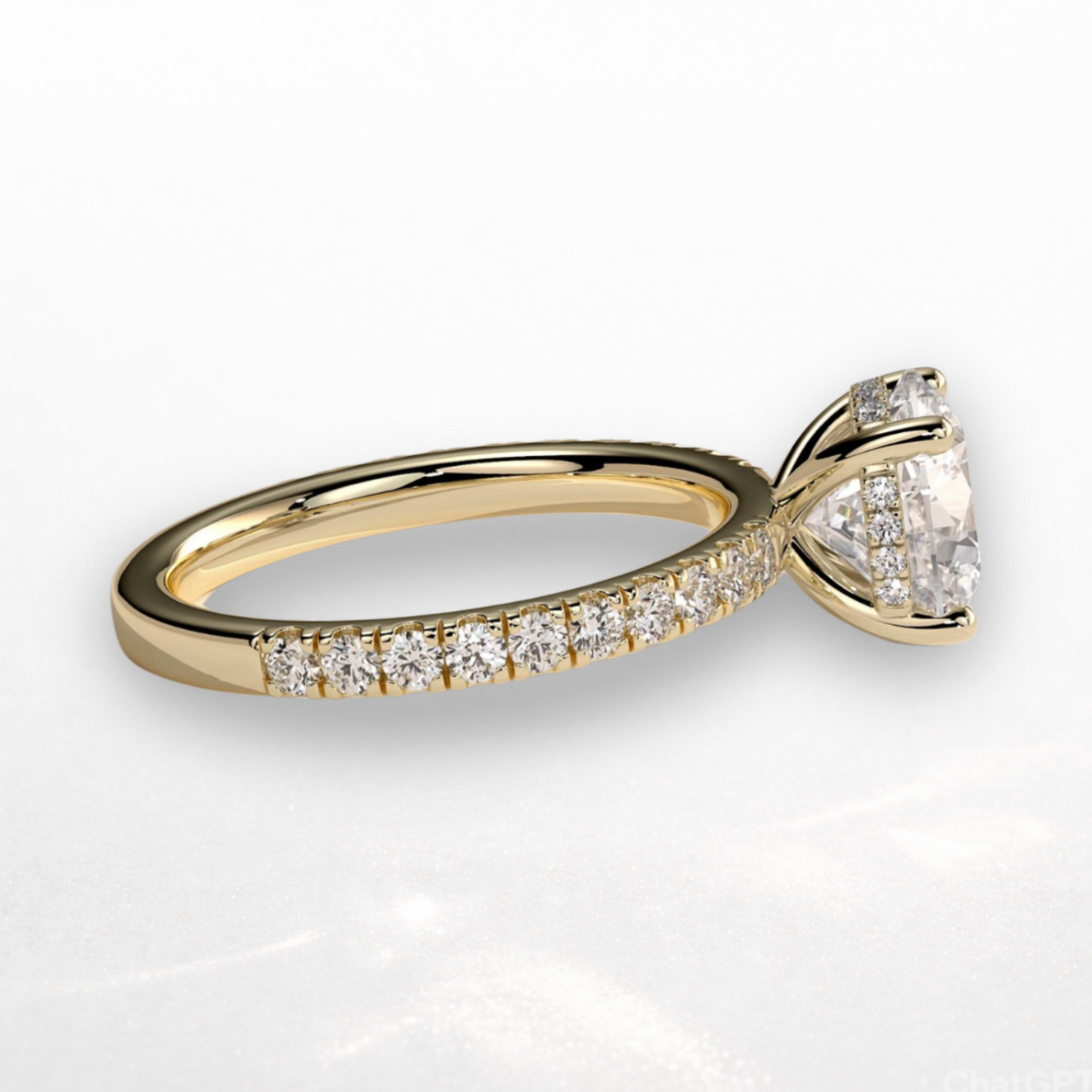 Round Pavé Solitaire Ring with Hidden Halo