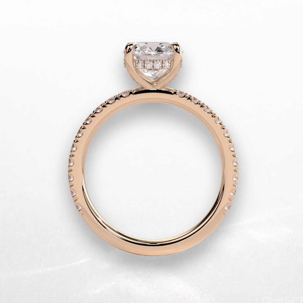 Cushion Pavé Solitaire Ring with Hidden Halo