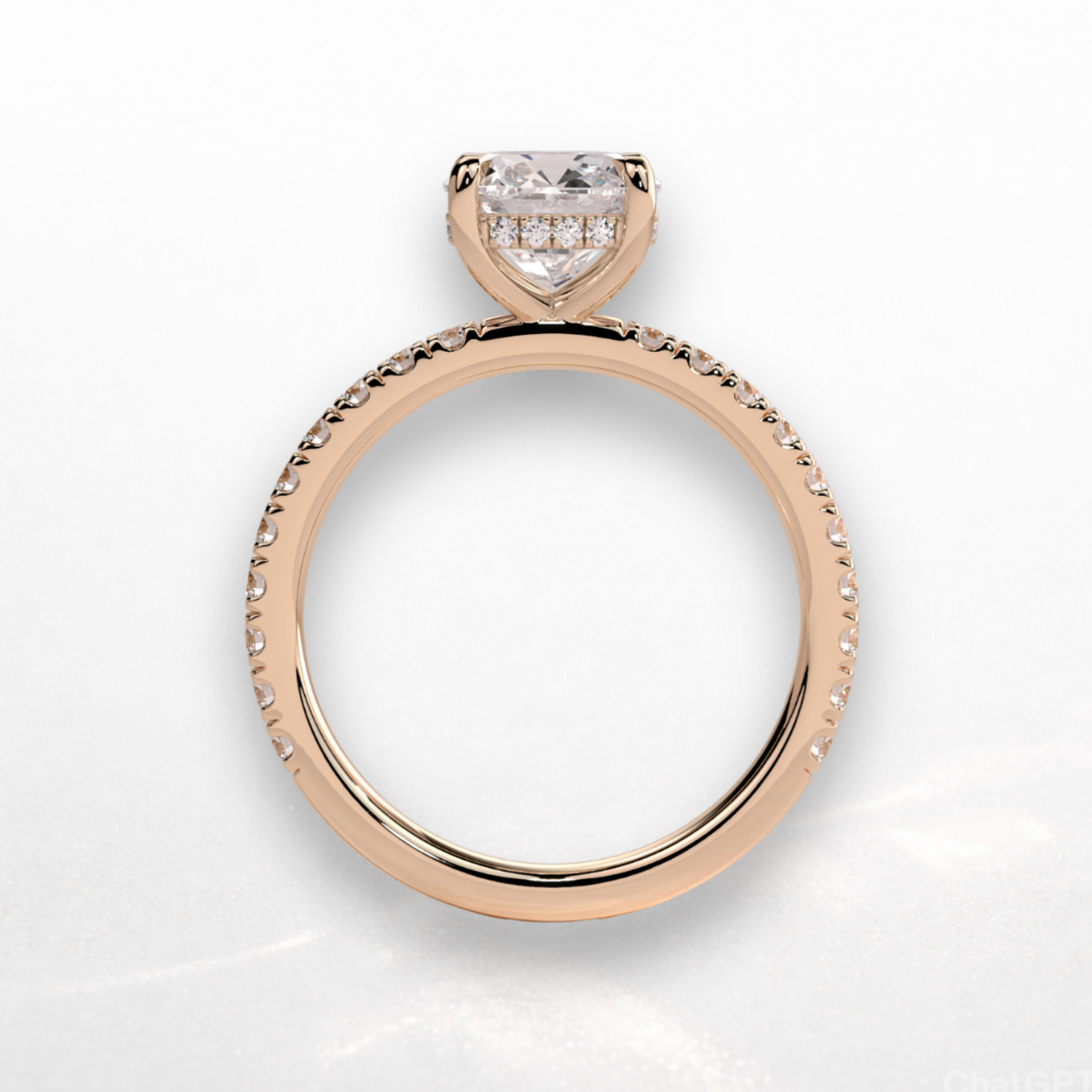 Cushion Pavé Solitaire Ring with Hidden Halo