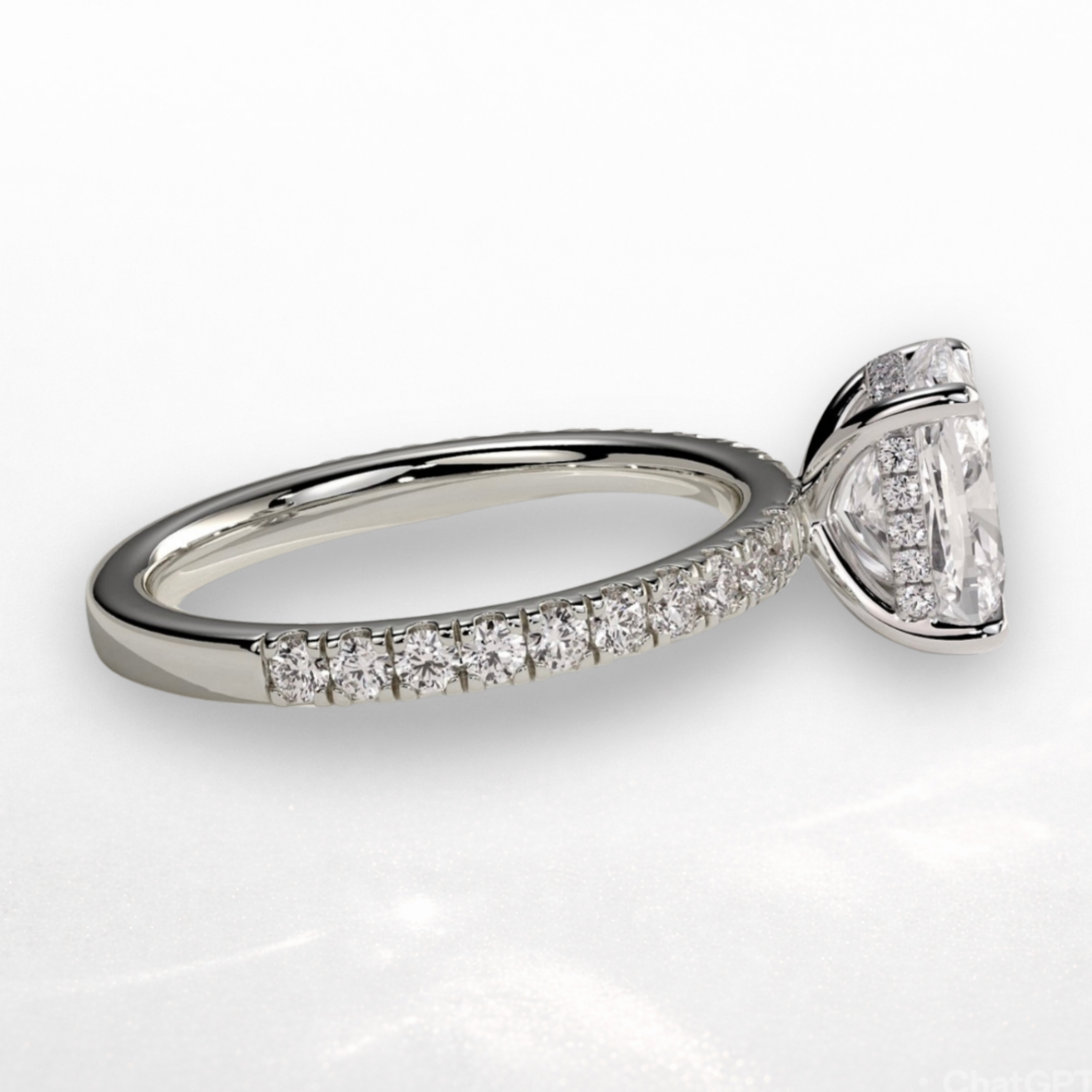 Elongated Cushion Pavé Solitaire Ring with Hidden Halo
