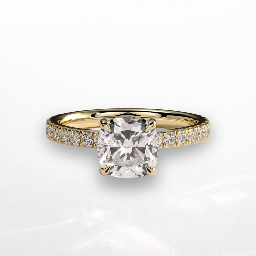 Cushion Pavé Solitaire Ring with Hidden Halo