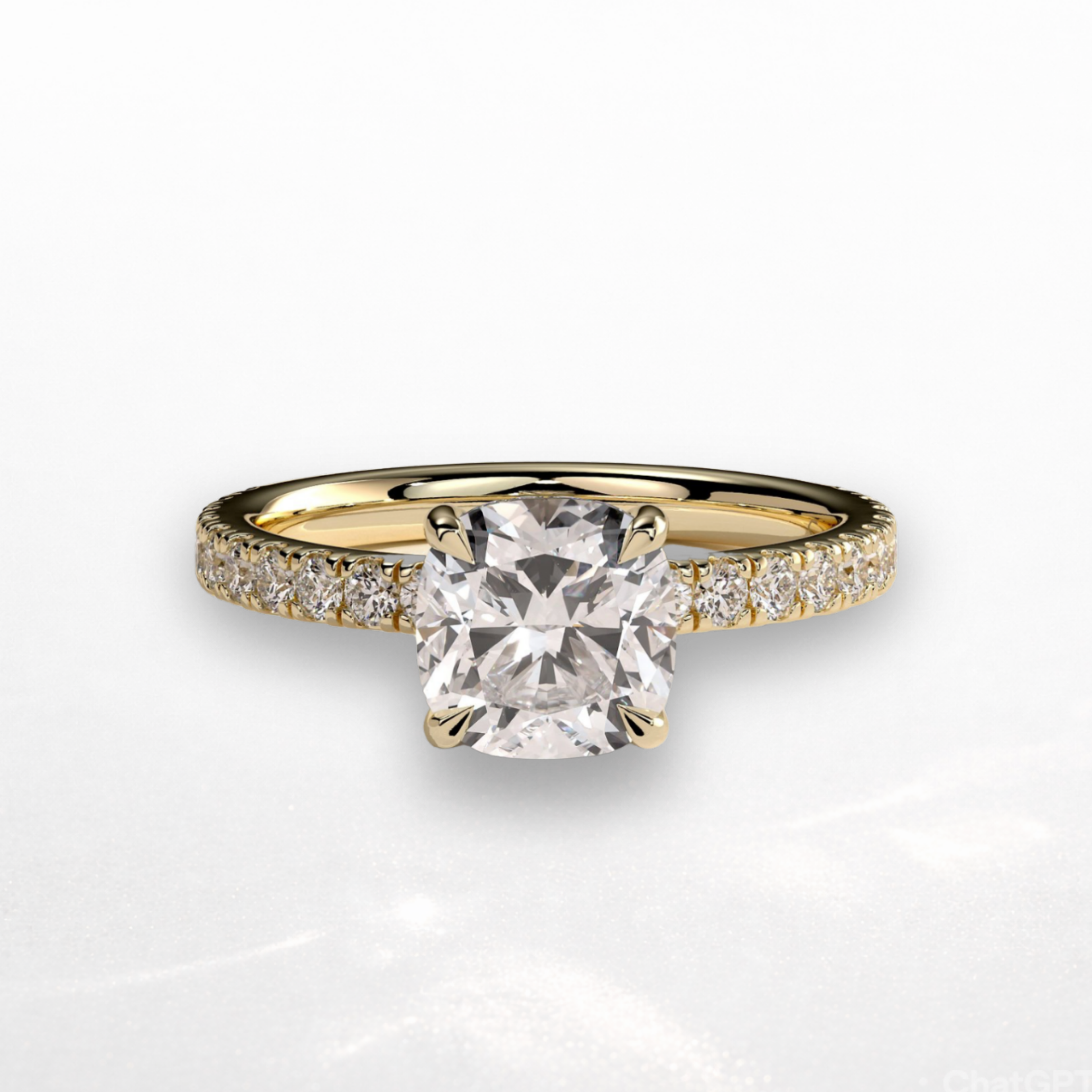 Cushion Pavé Solitaire Ring with Hidden Halo