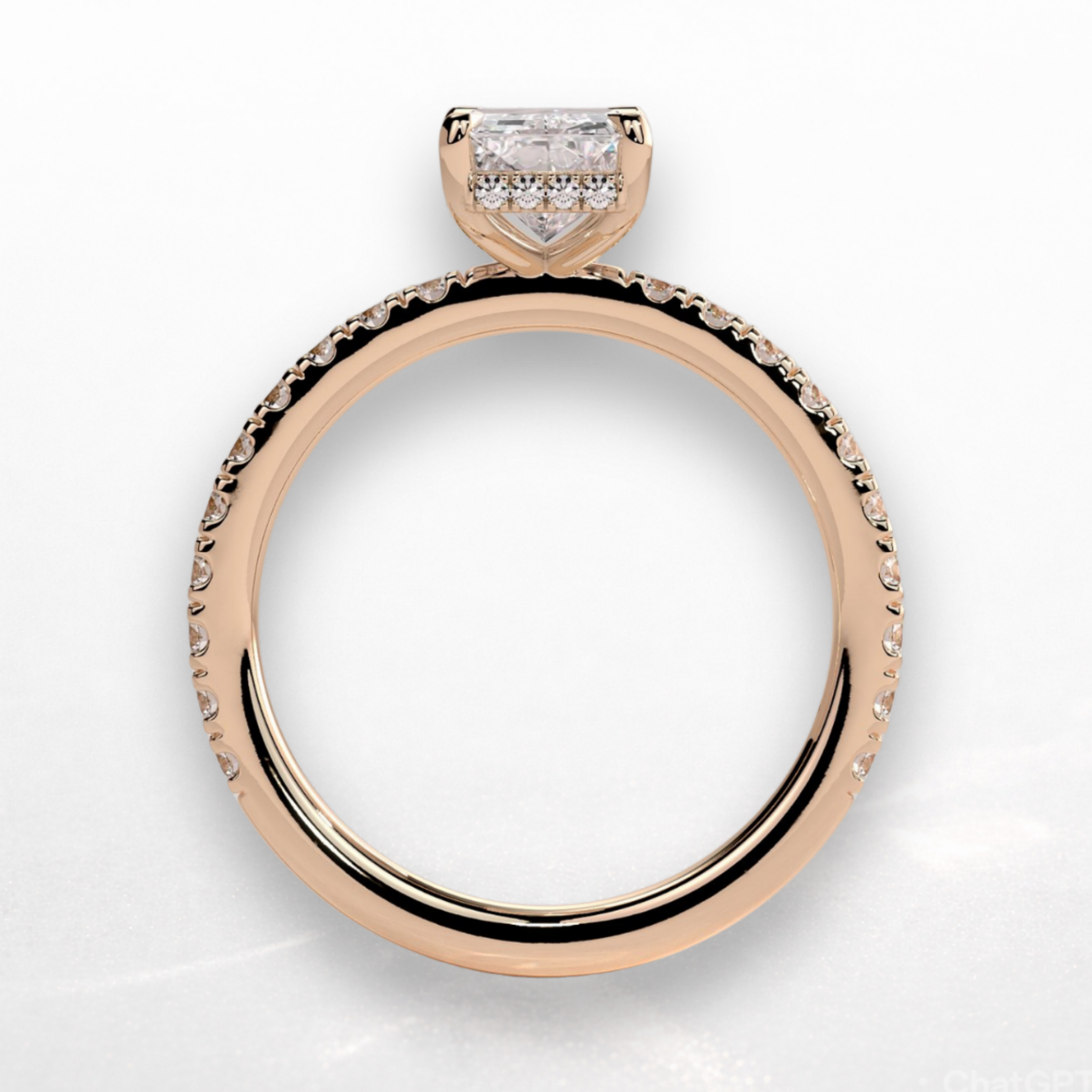 Radiant Pavé Solitaire Ring with Hidden Halo