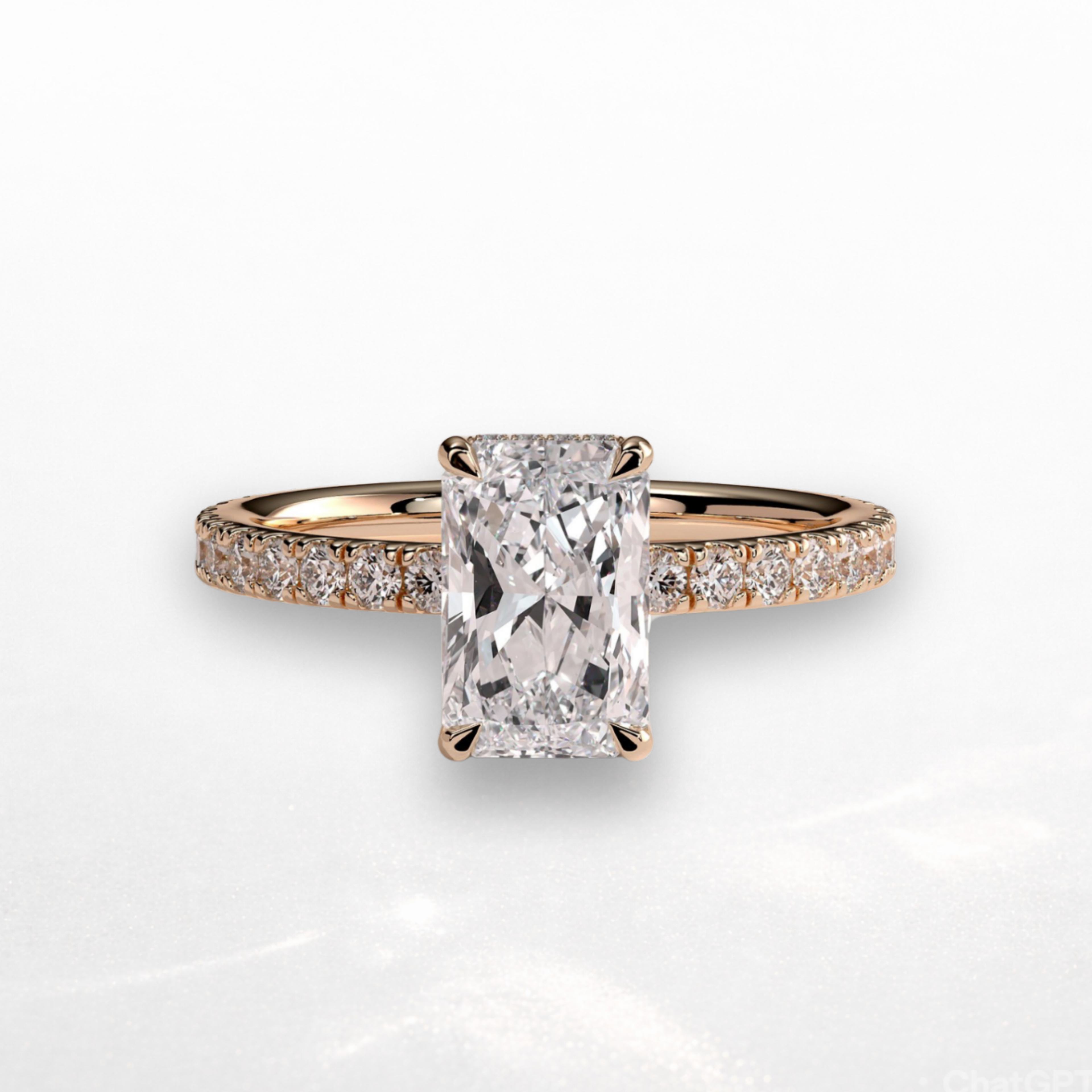 Radiant Pavé Solitaire Ring with Hidden Halo