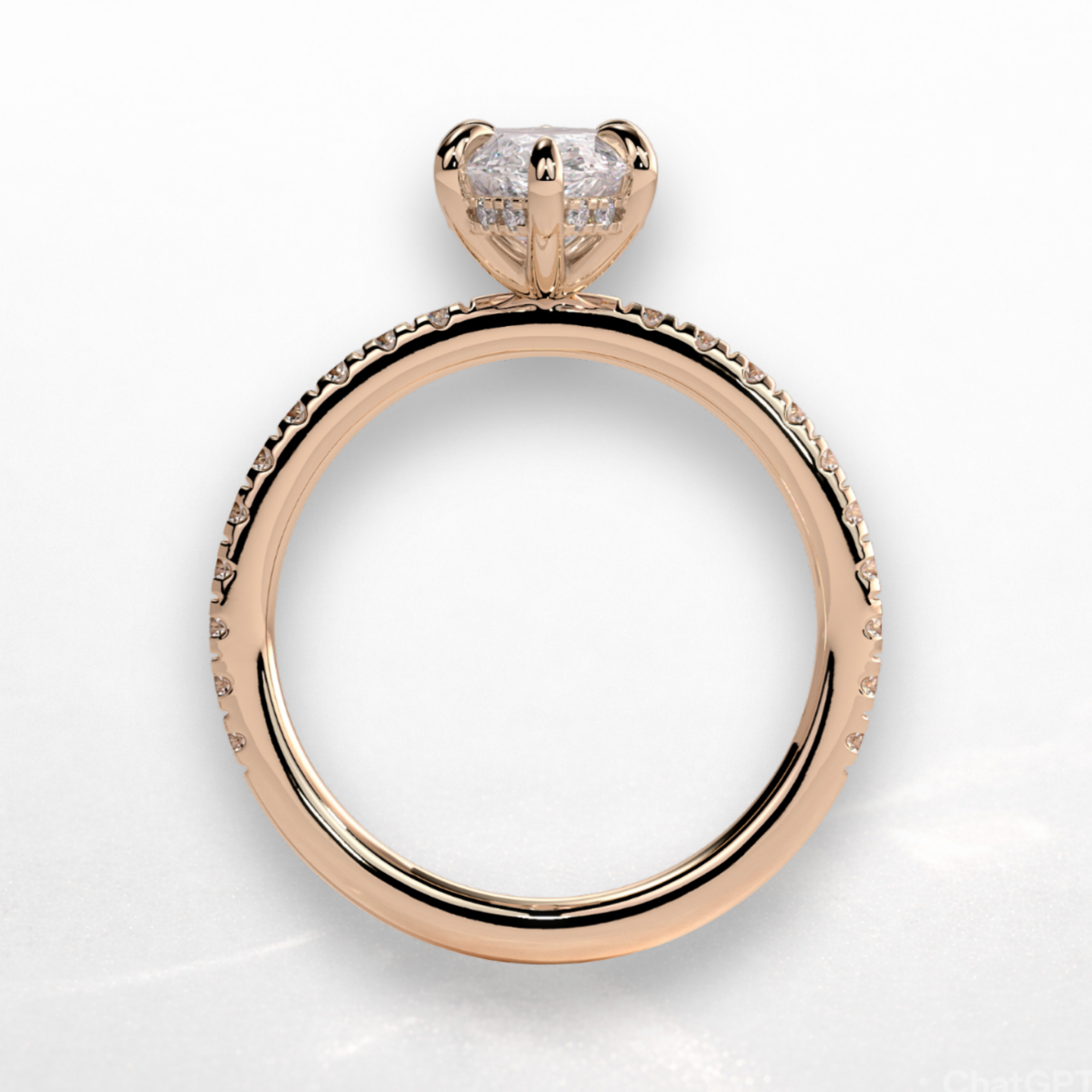 Marquise Pavé Solitaire Ring with Hidden Halo