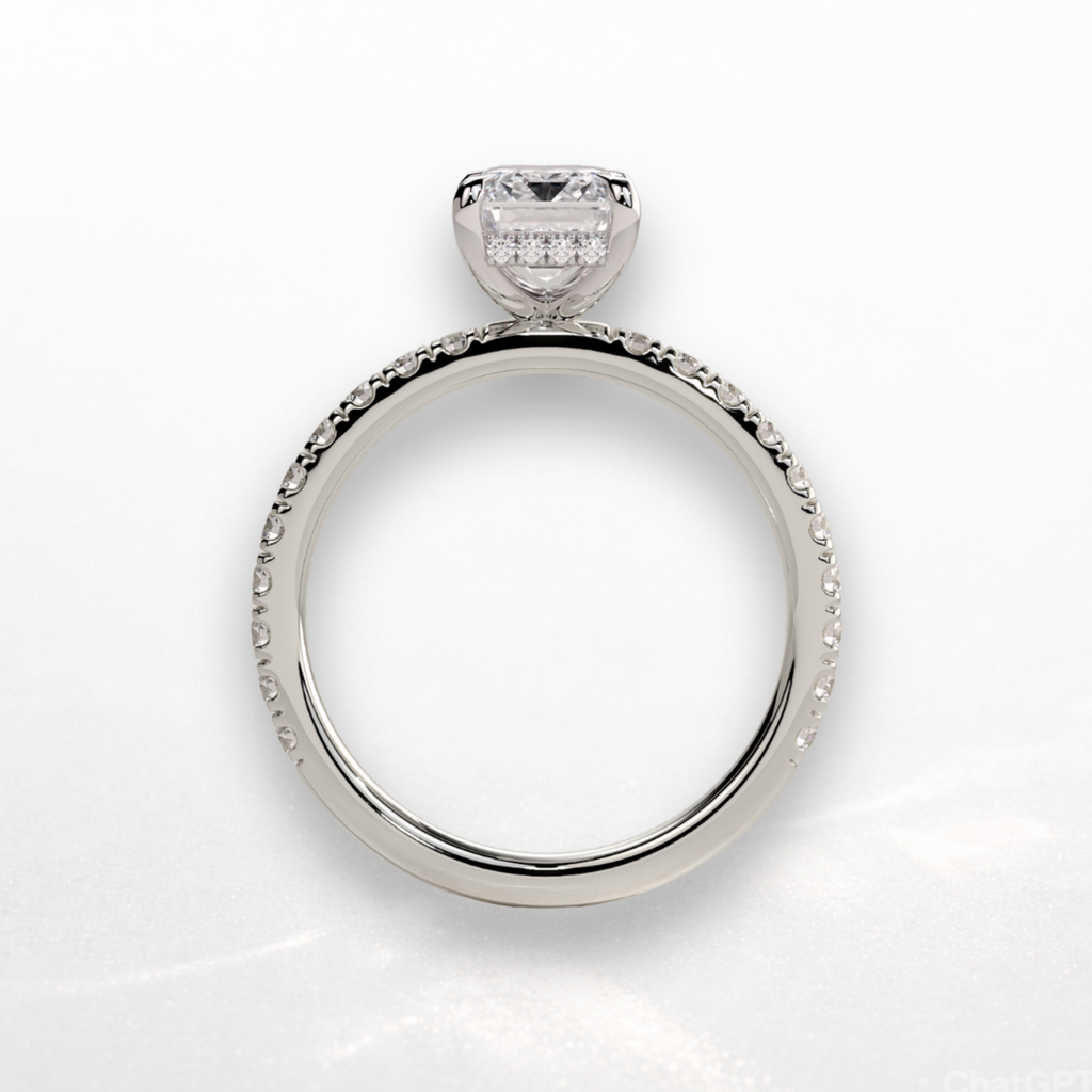 Emerald Pavé Solitaire Ring with Hidden Halo