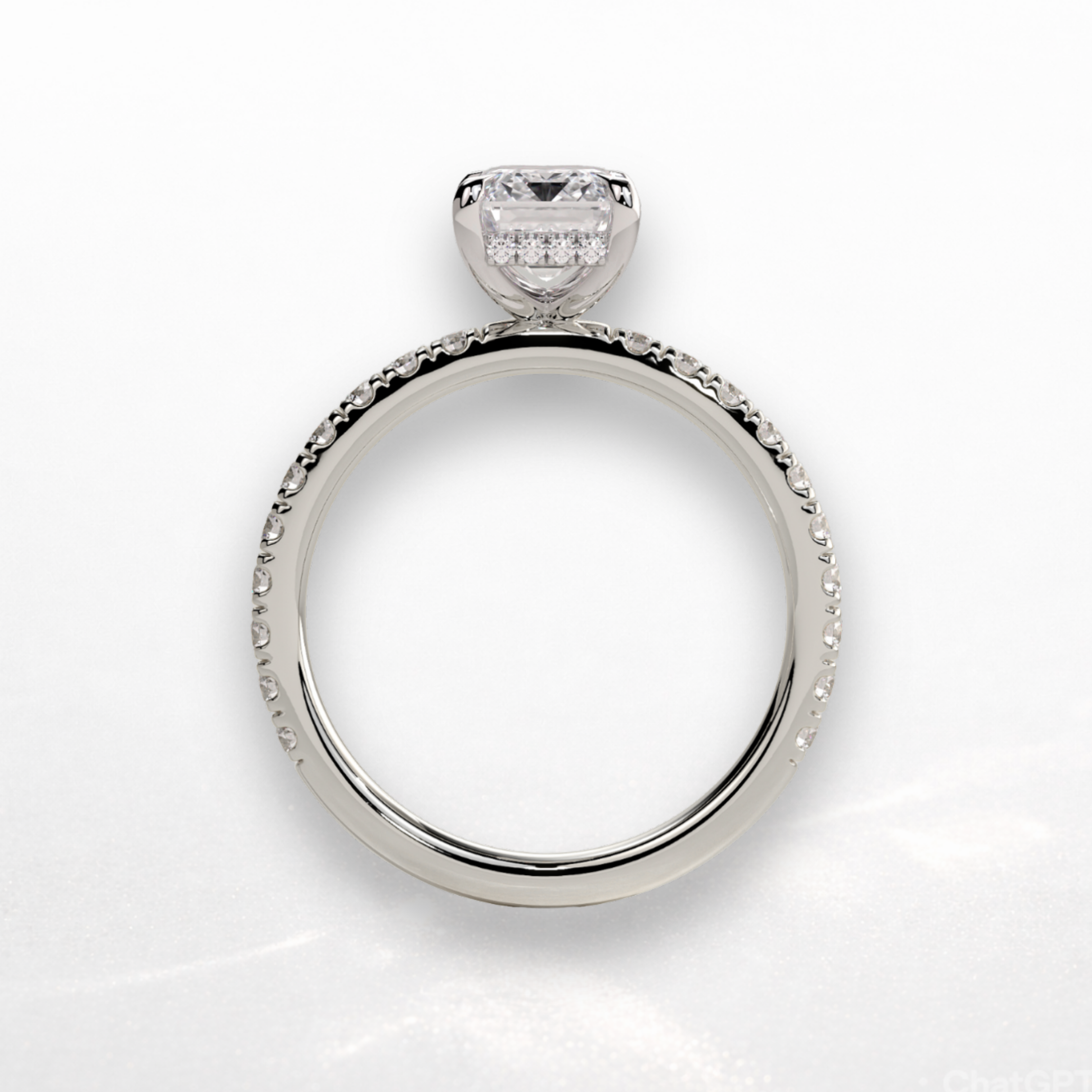 Emerald Pavé Solitaire Ring with Hidden Halo