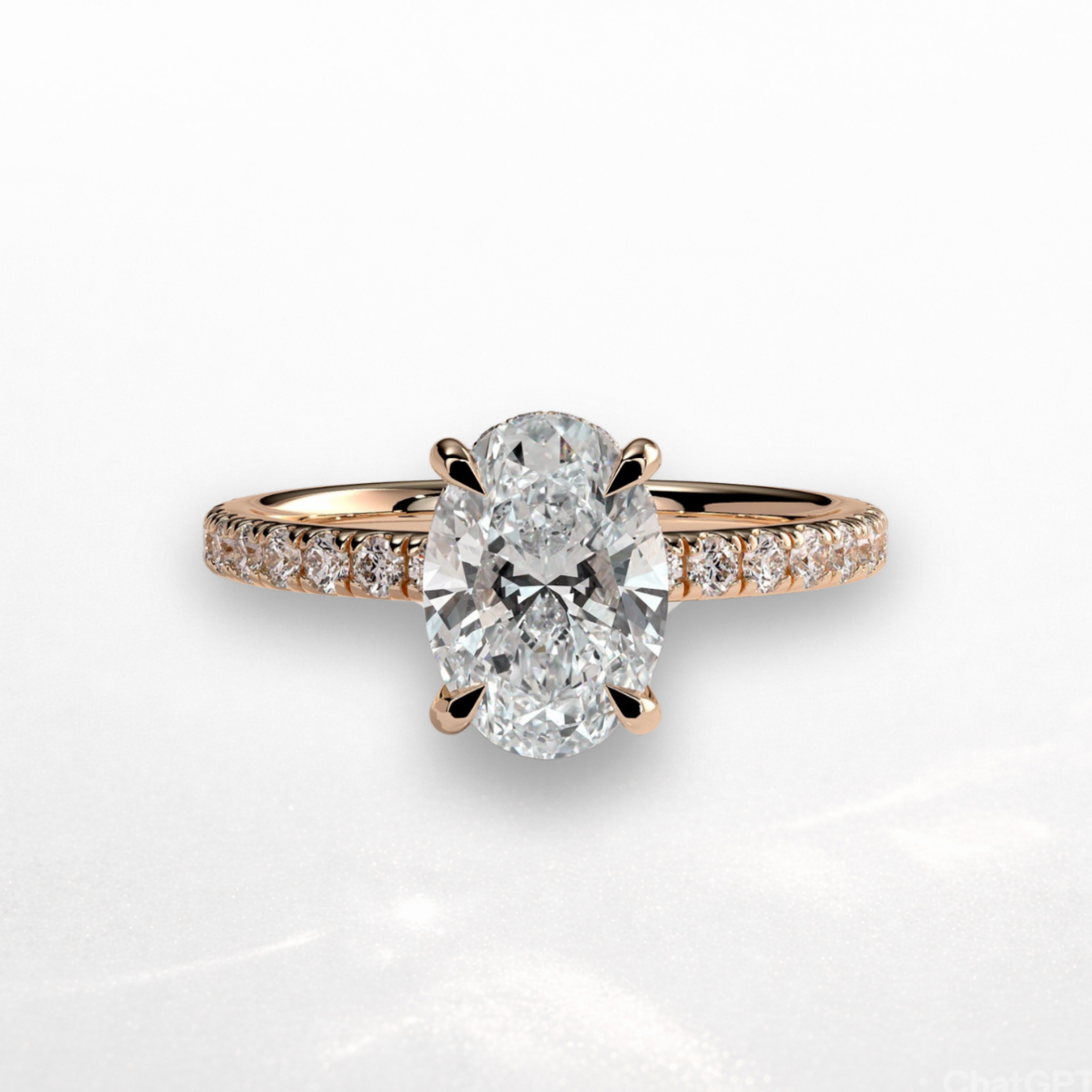 Oval Pavé Solitaire Ring with Hidden Halo