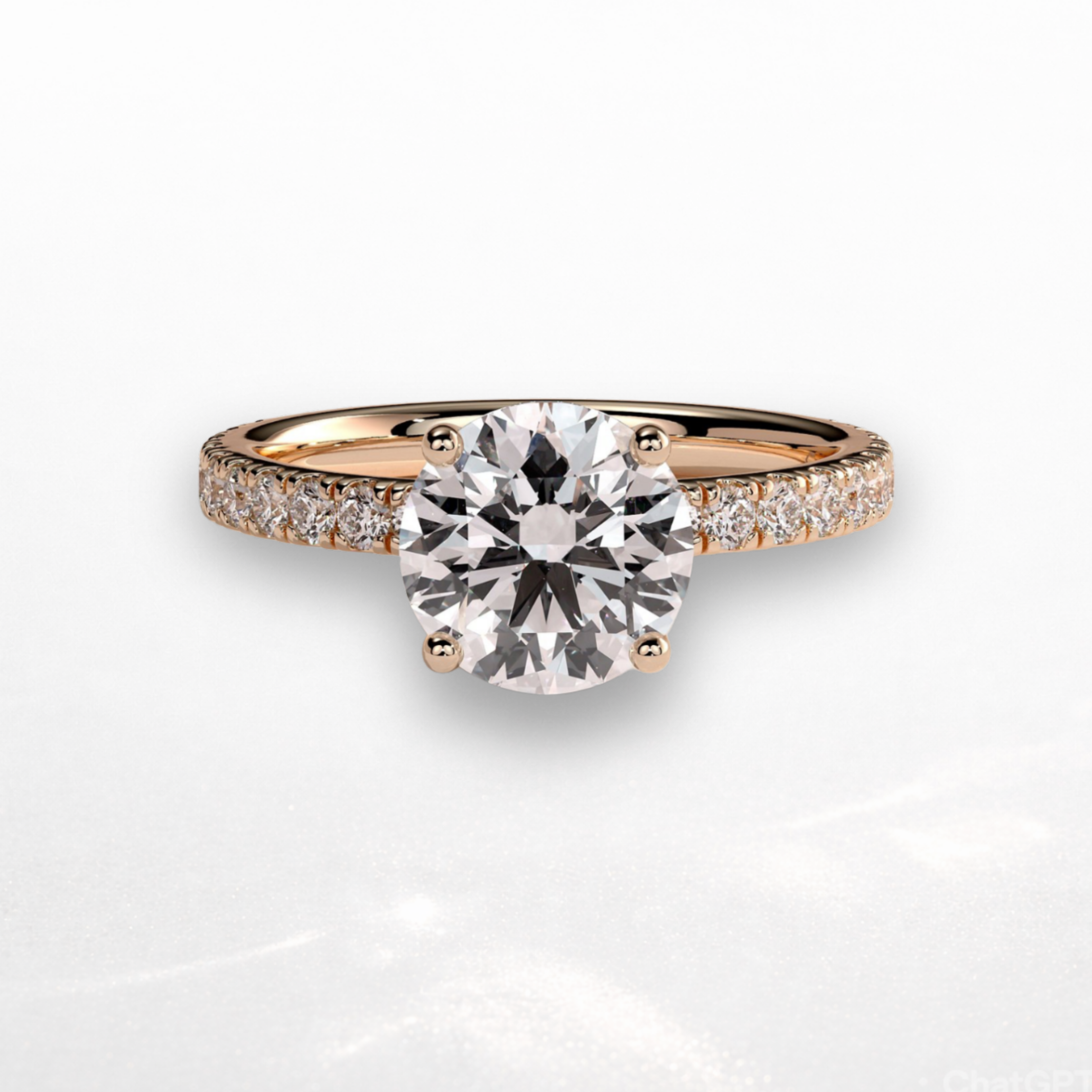 Round Pavé Solitaire Ring with Hidden Halo