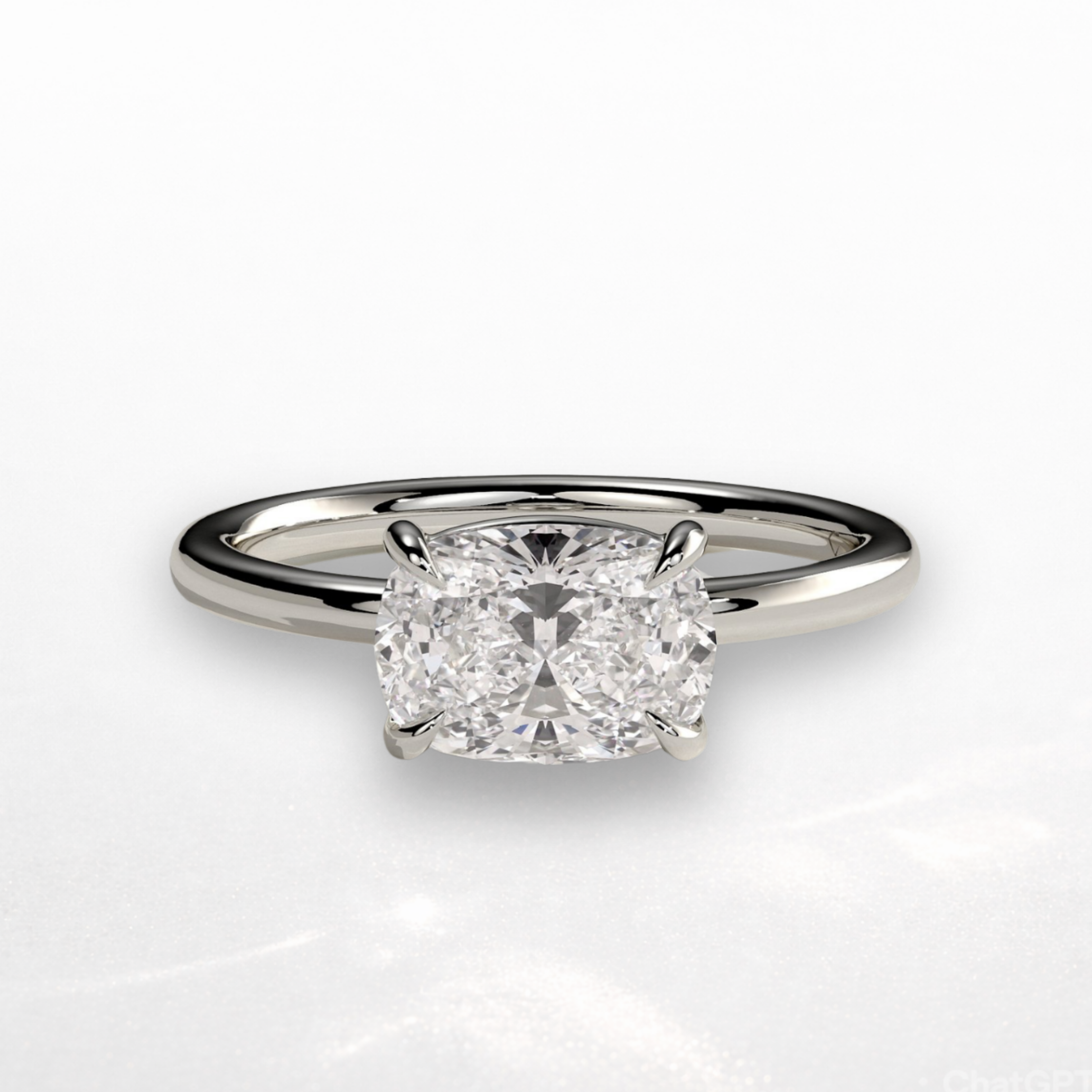 Elongated Cushion East West Solitaire Ring