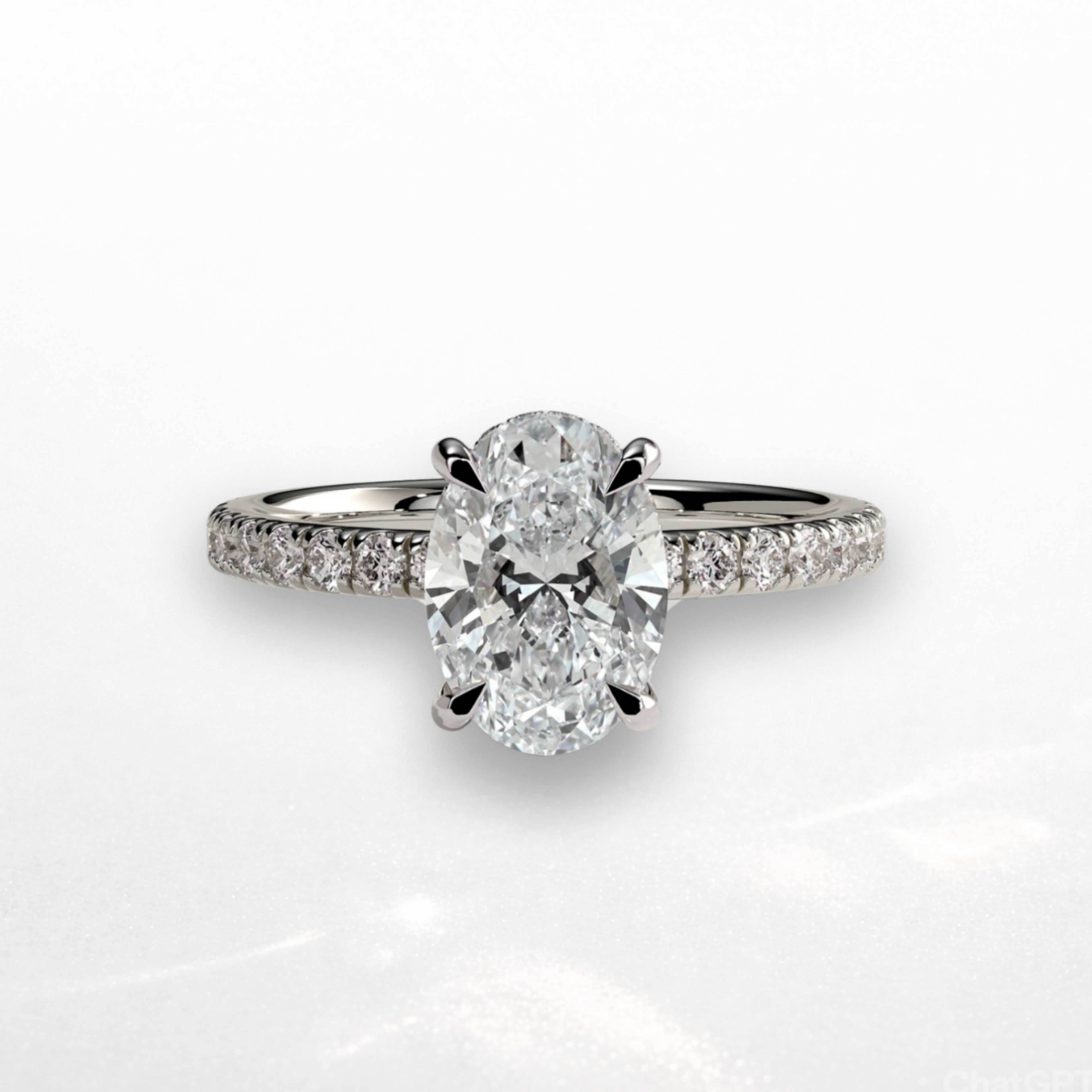 Oval Pavé Solitaire Ring with Hidden Halo