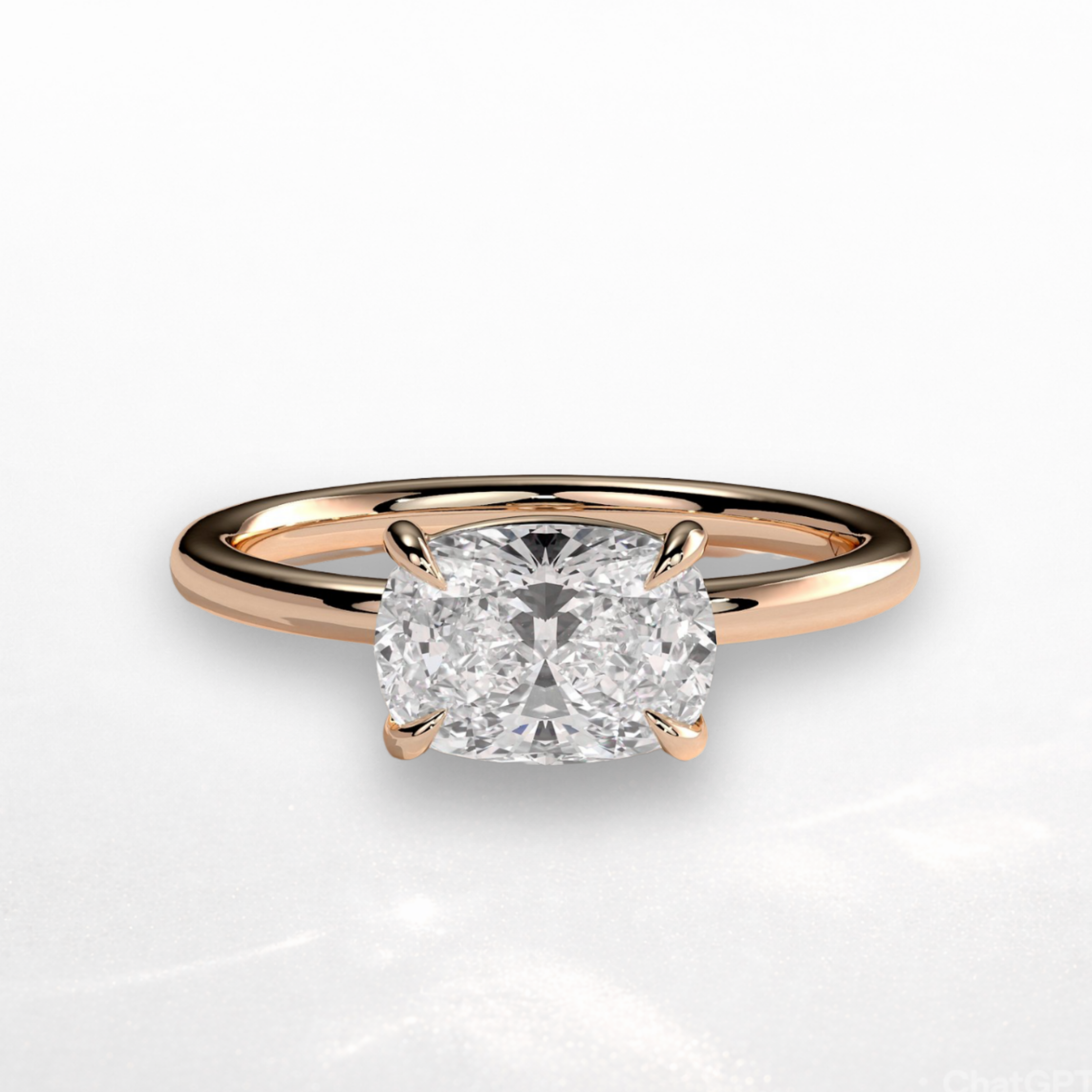 Elongated Cushion East West Solitaire Ring