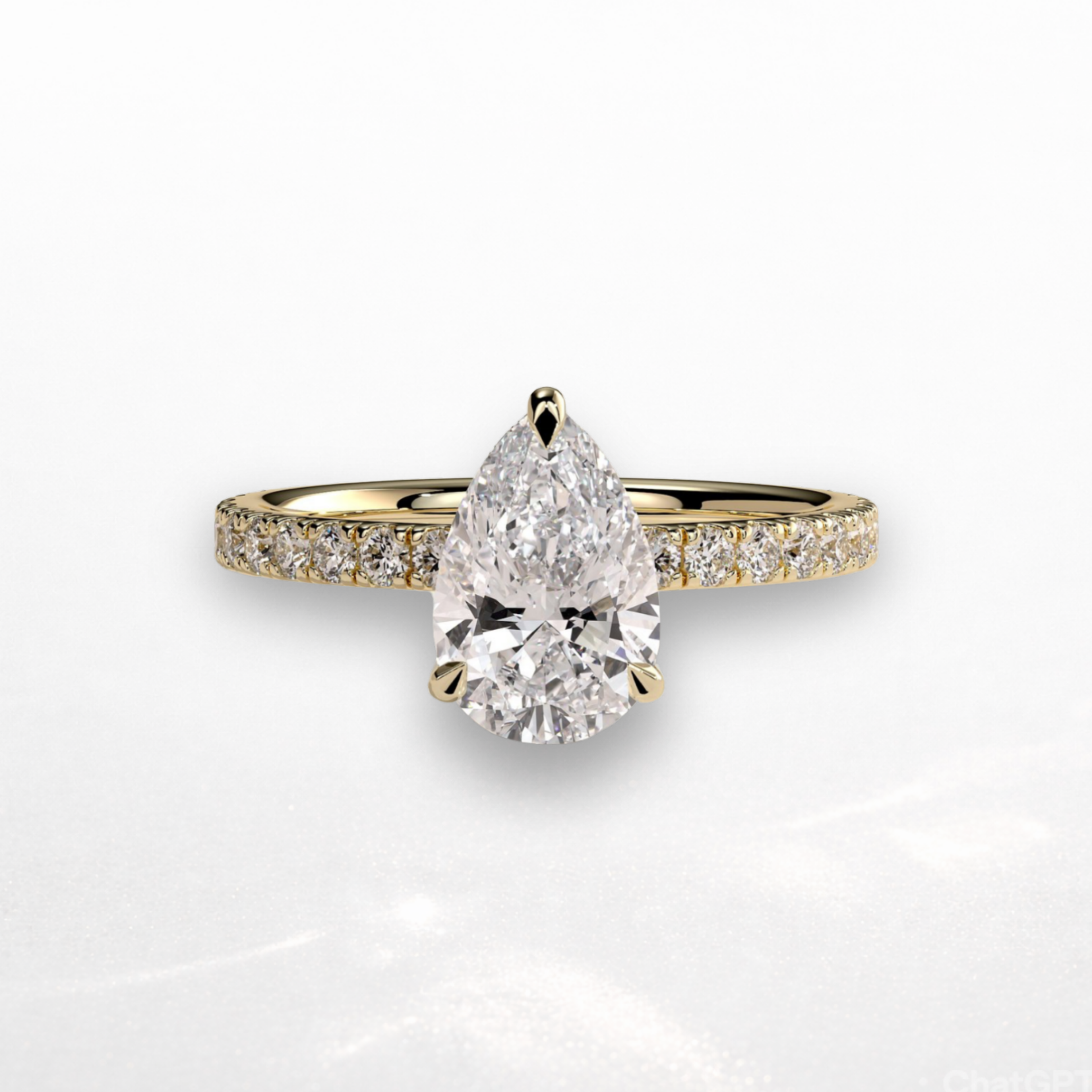 Pear Pavé Solitaire Ring with Hidden Halo