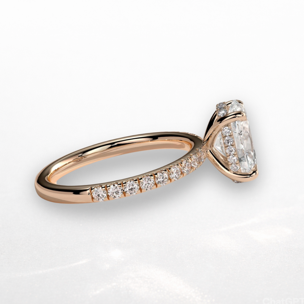 Oval Pavé Solitaire Ring with Hidden Halo