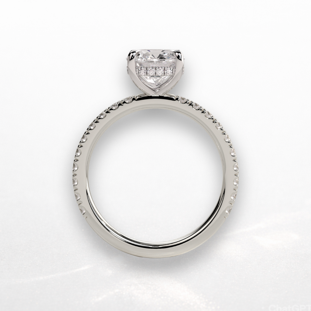 Cushion Pavé Solitaire Ring with Hidden Halo