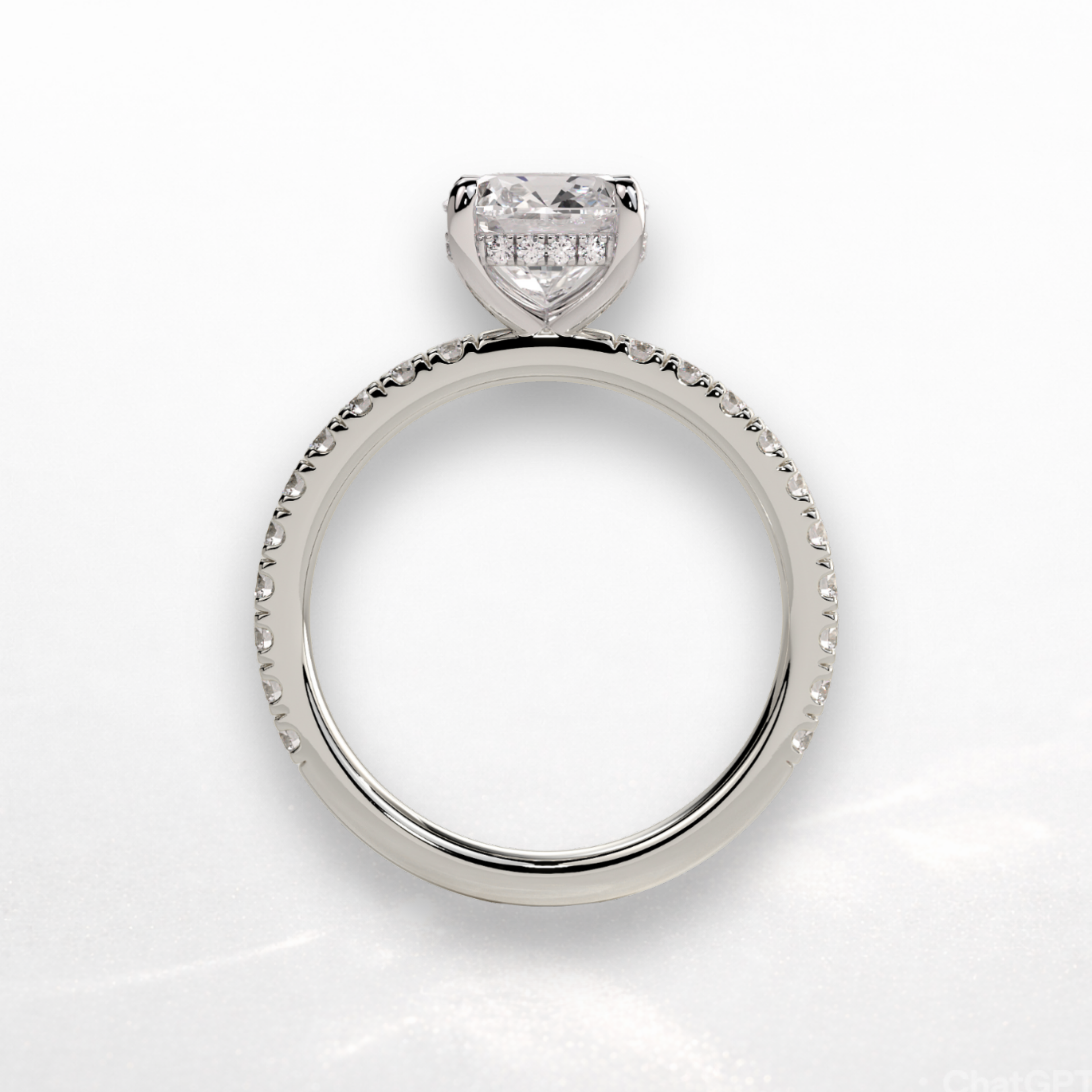 Cushion Pavé Solitaire Ring with Hidden Halo
