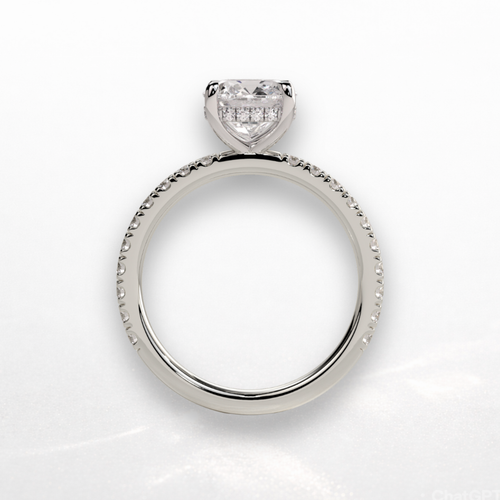 Cushion Pavé Solitaire Ring with Hidden Halo