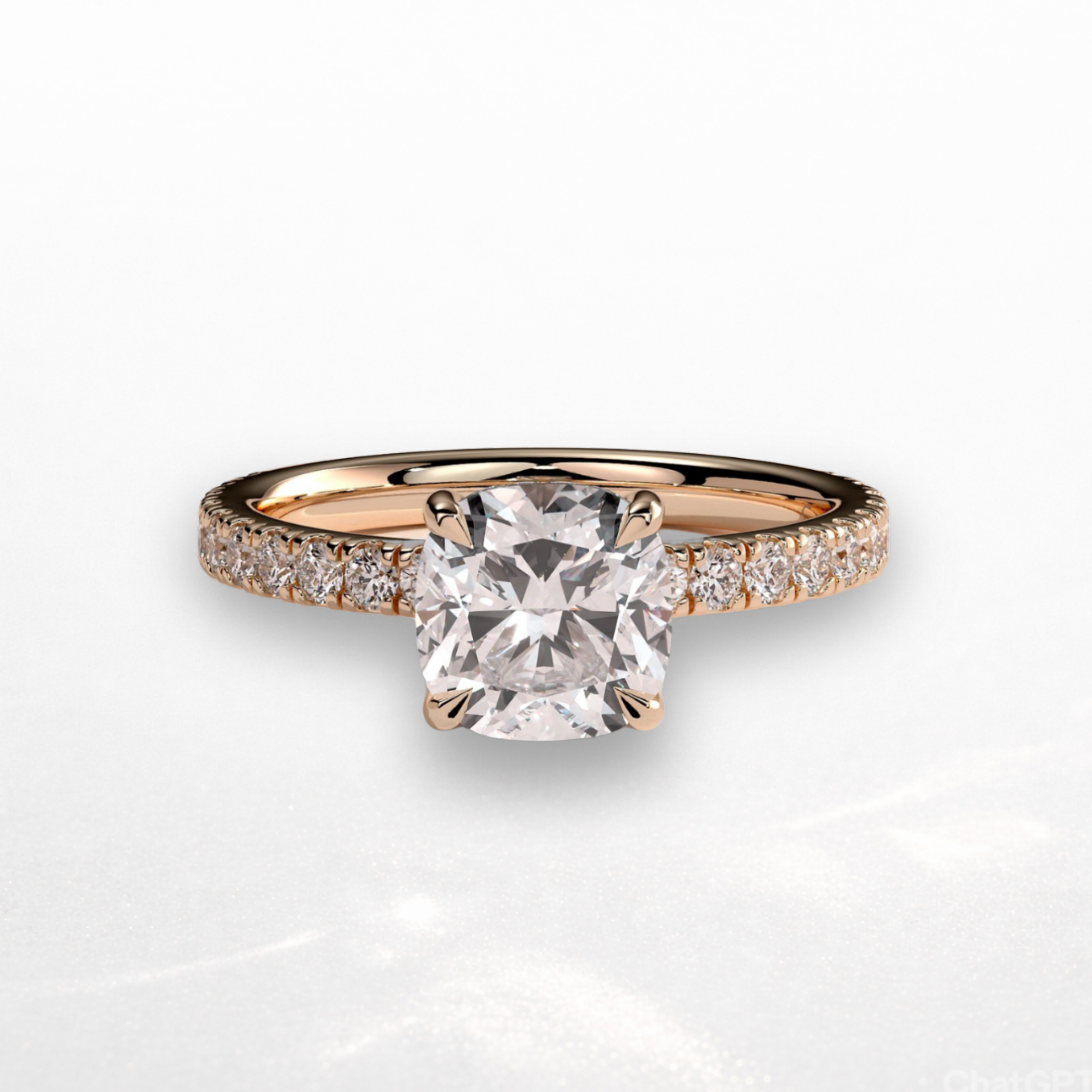 Cushion Pavé Solitaire Ring with Hidden Halo