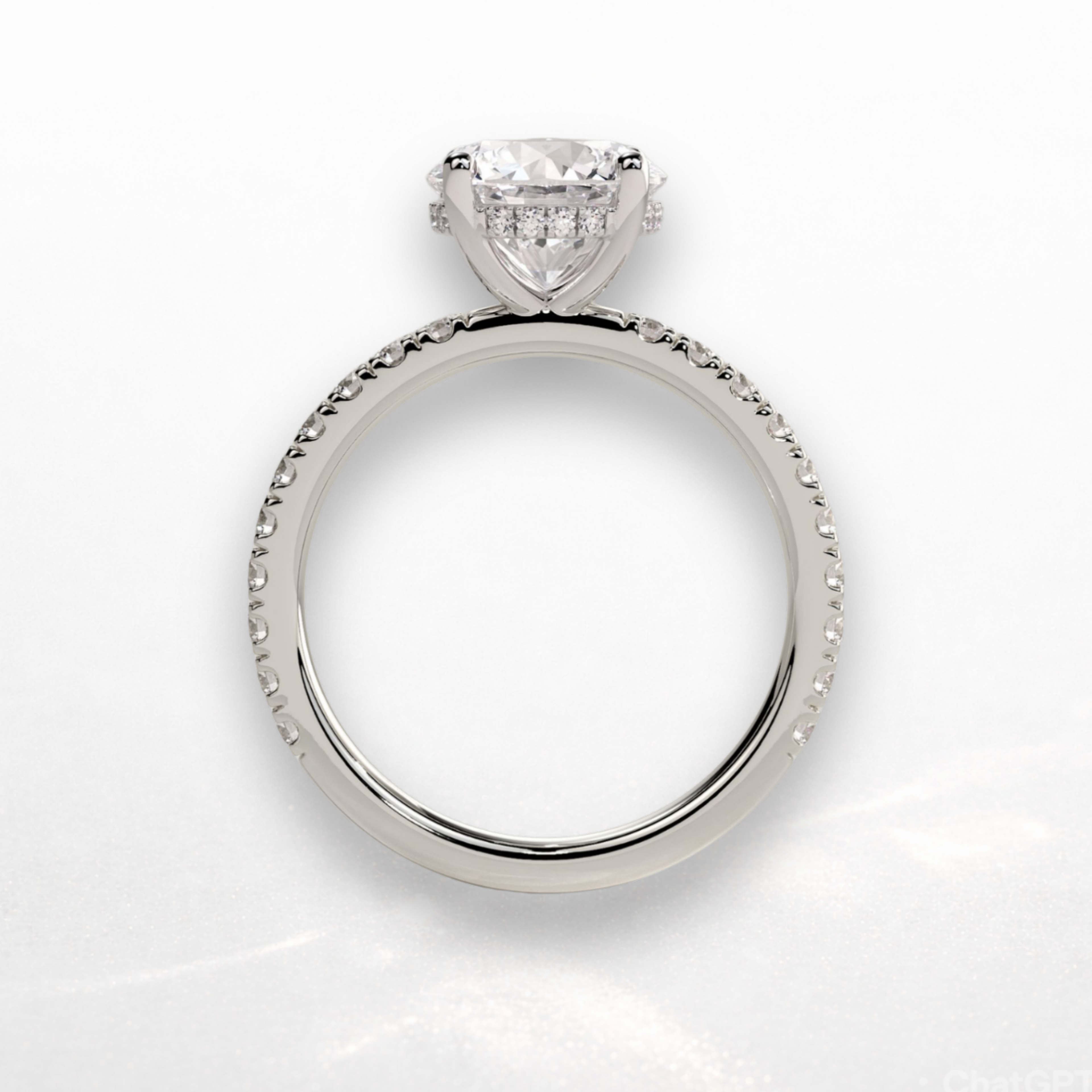 Round Pavé Solitaire Ring with Hidden Halo
