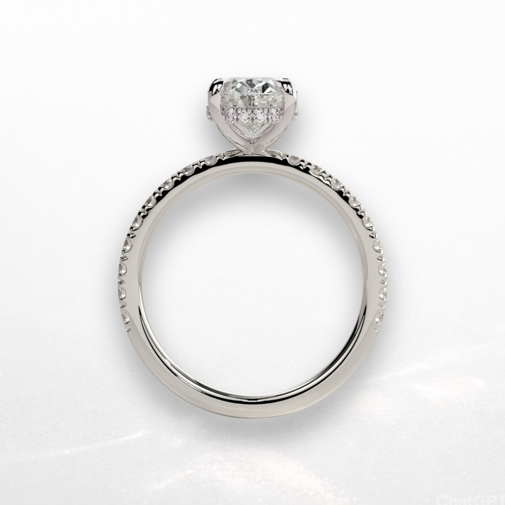 Oval Pavé Solitaire Ring with Hidden Halo