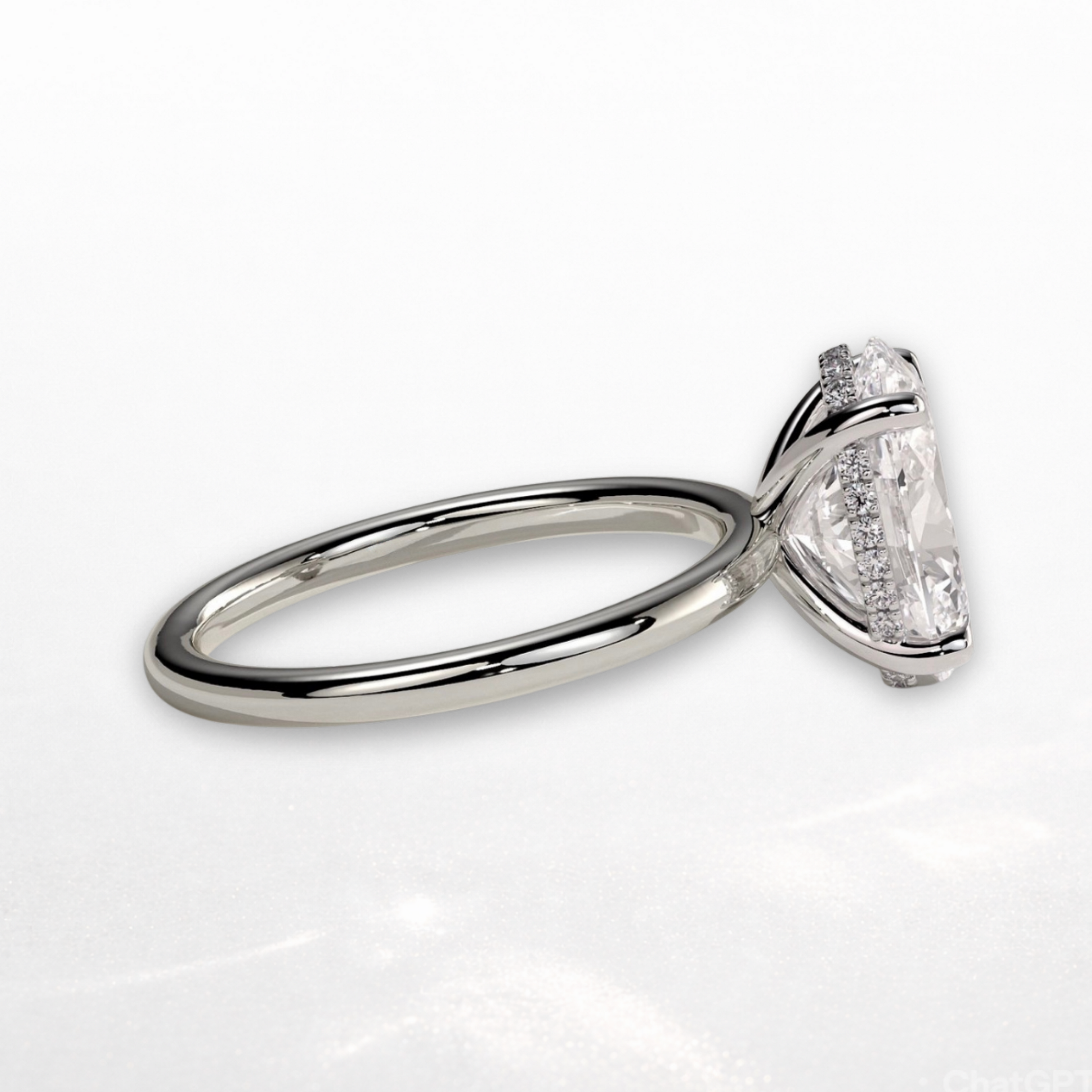 Oval Solitaire Ring with Hidden Halo