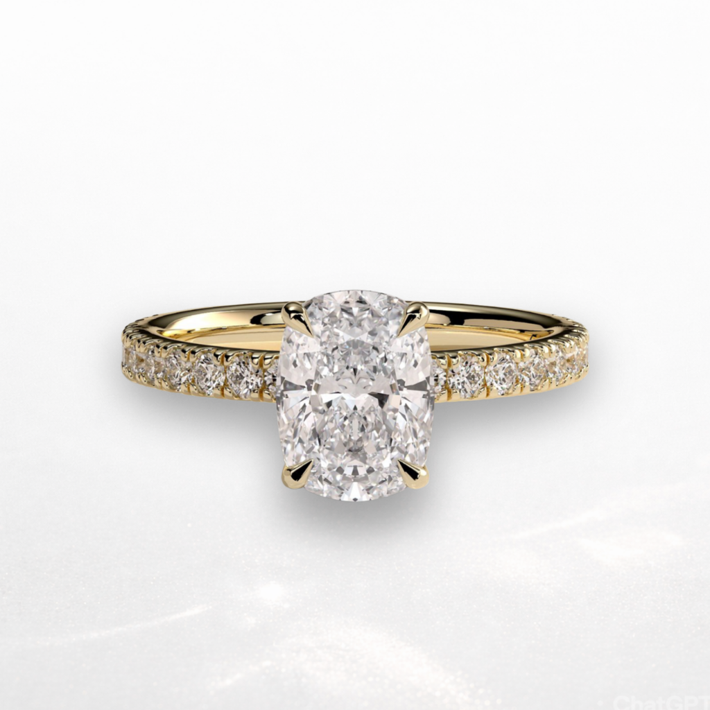Elongated Cushion Pavé Solitaire Ring with Hidden Halo