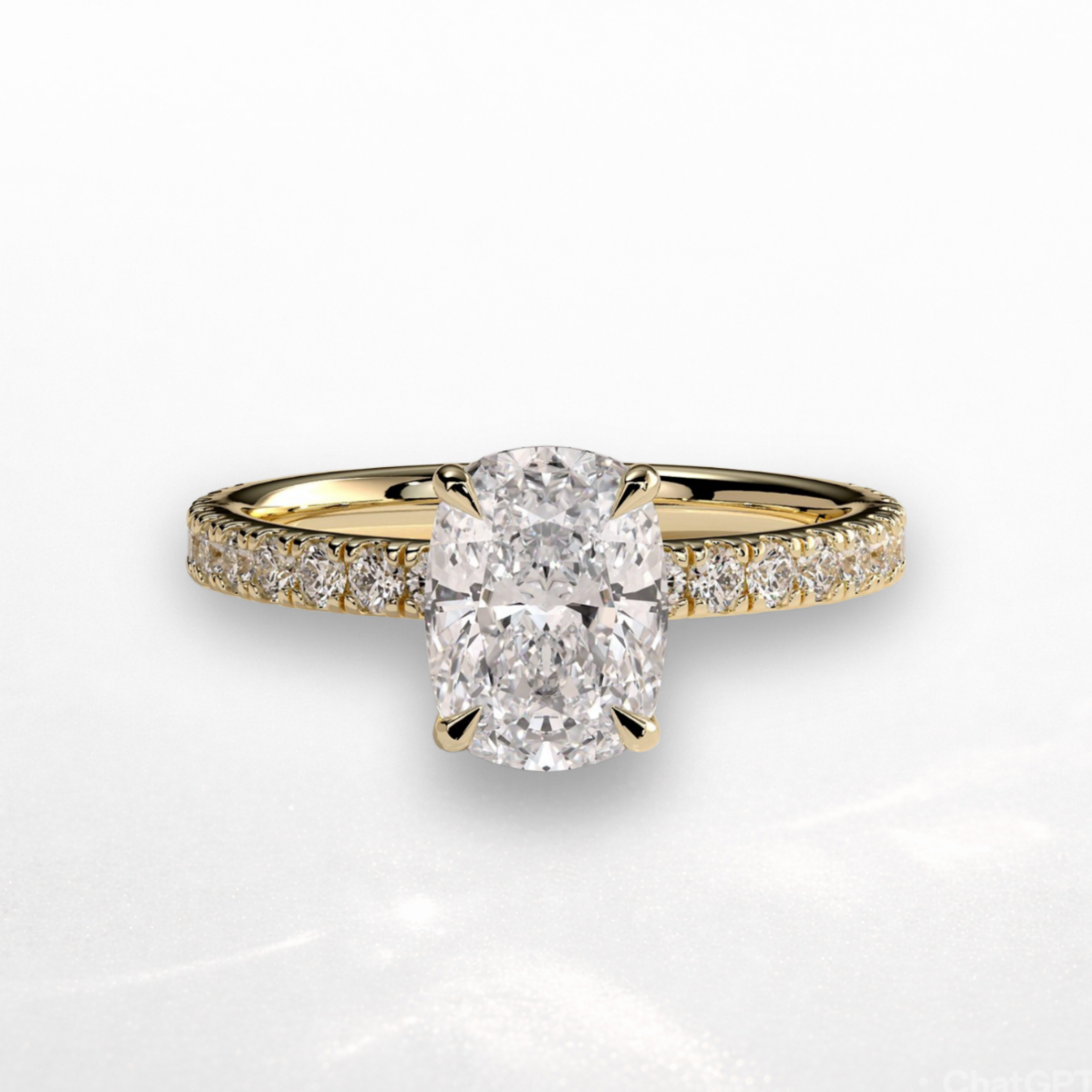 Elongated Cushion Pavé Solitaire Ring with Hidden Halo