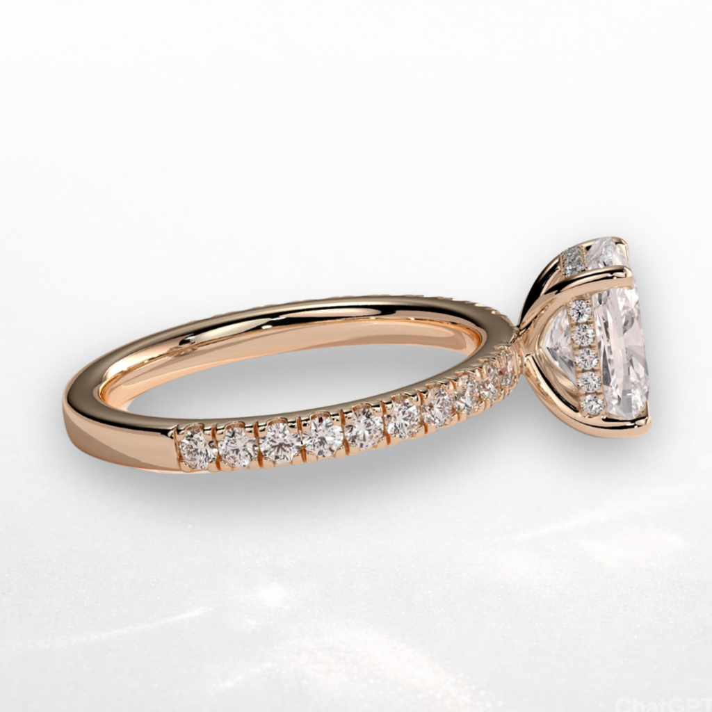 Elongated Cushion Pavé Solitaire Ring with Hidden Halo
