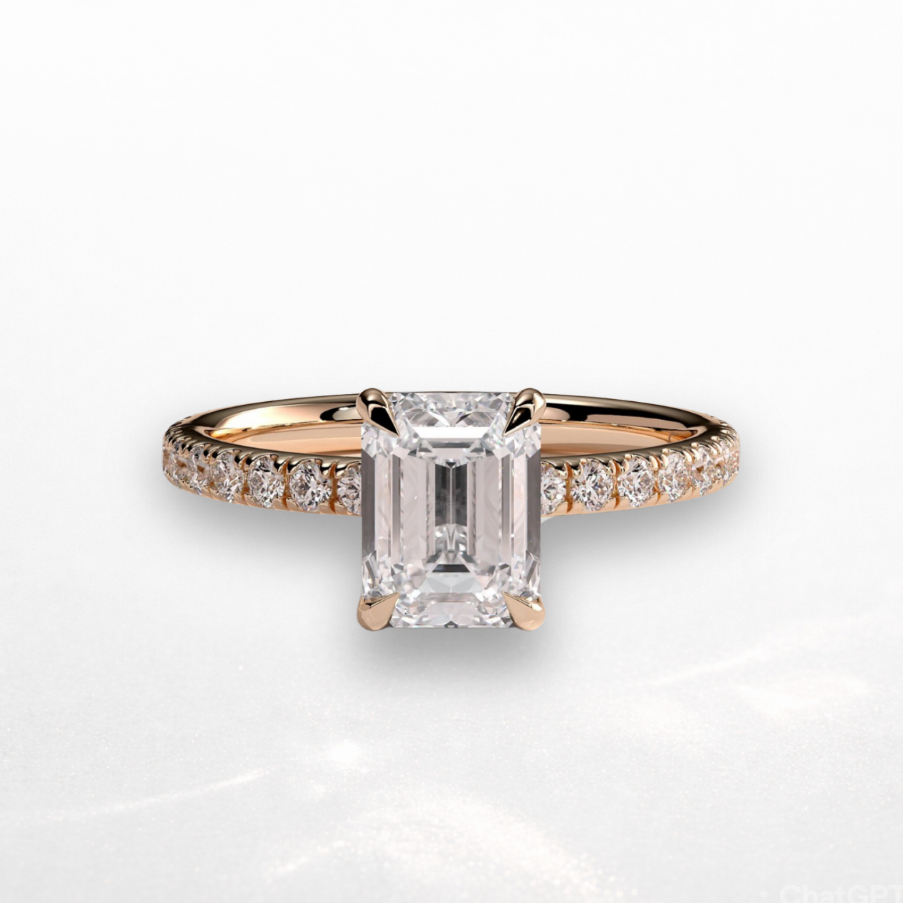 Emerald Pavé Solitaire Ring with Hidden Halo