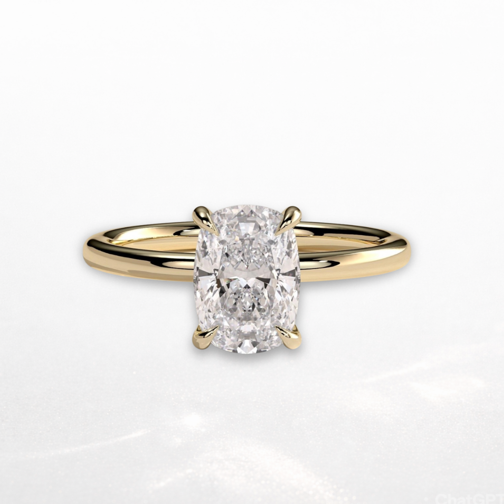 Elongated Cushion Solitaire Ring with Hidden Halo