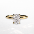 Elongated Cushion Solitaire Ring with Hidden Halo