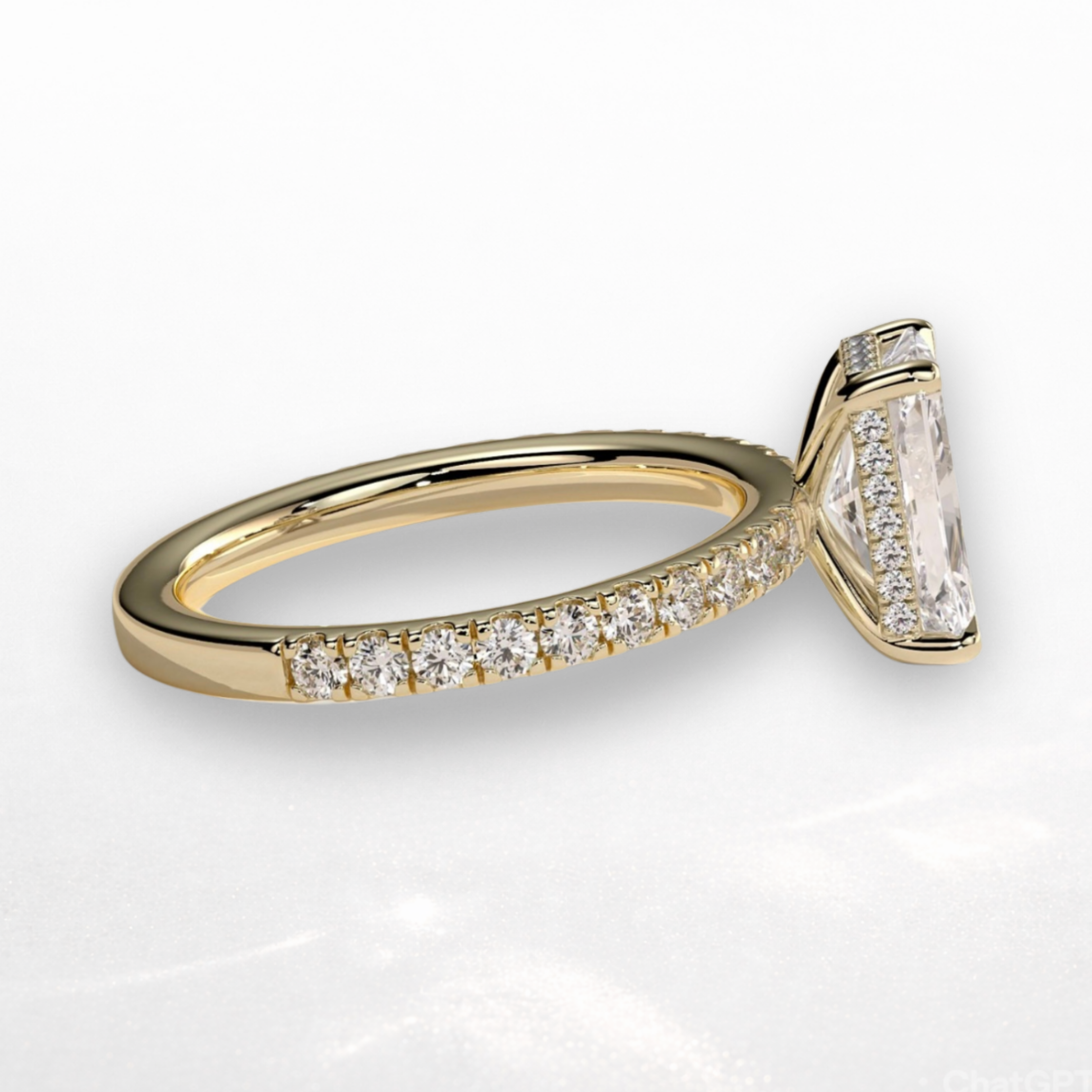 Radiant Pavé Solitaire Ring with Hidden Halo