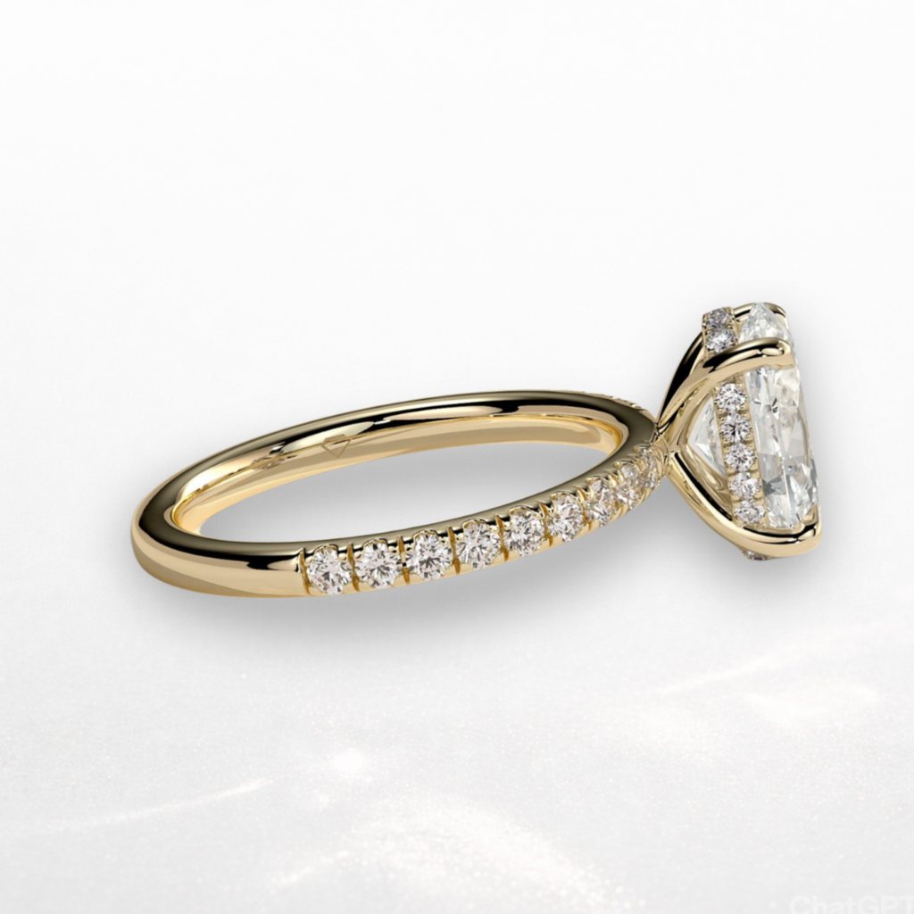 Oval Pavé Solitaire Ring with Hidden Halo