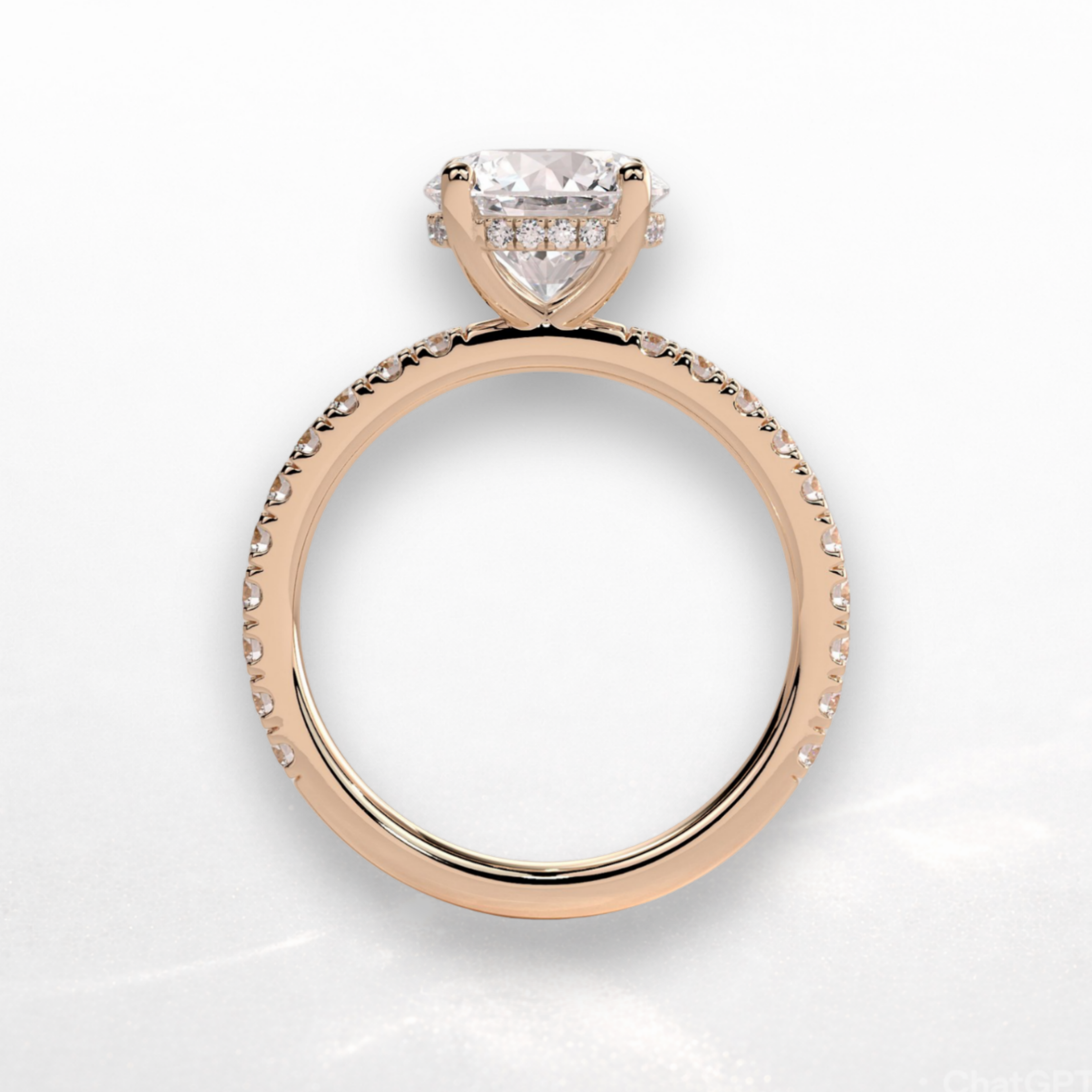 Round Pavé Solitaire Ring with Hidden Halo