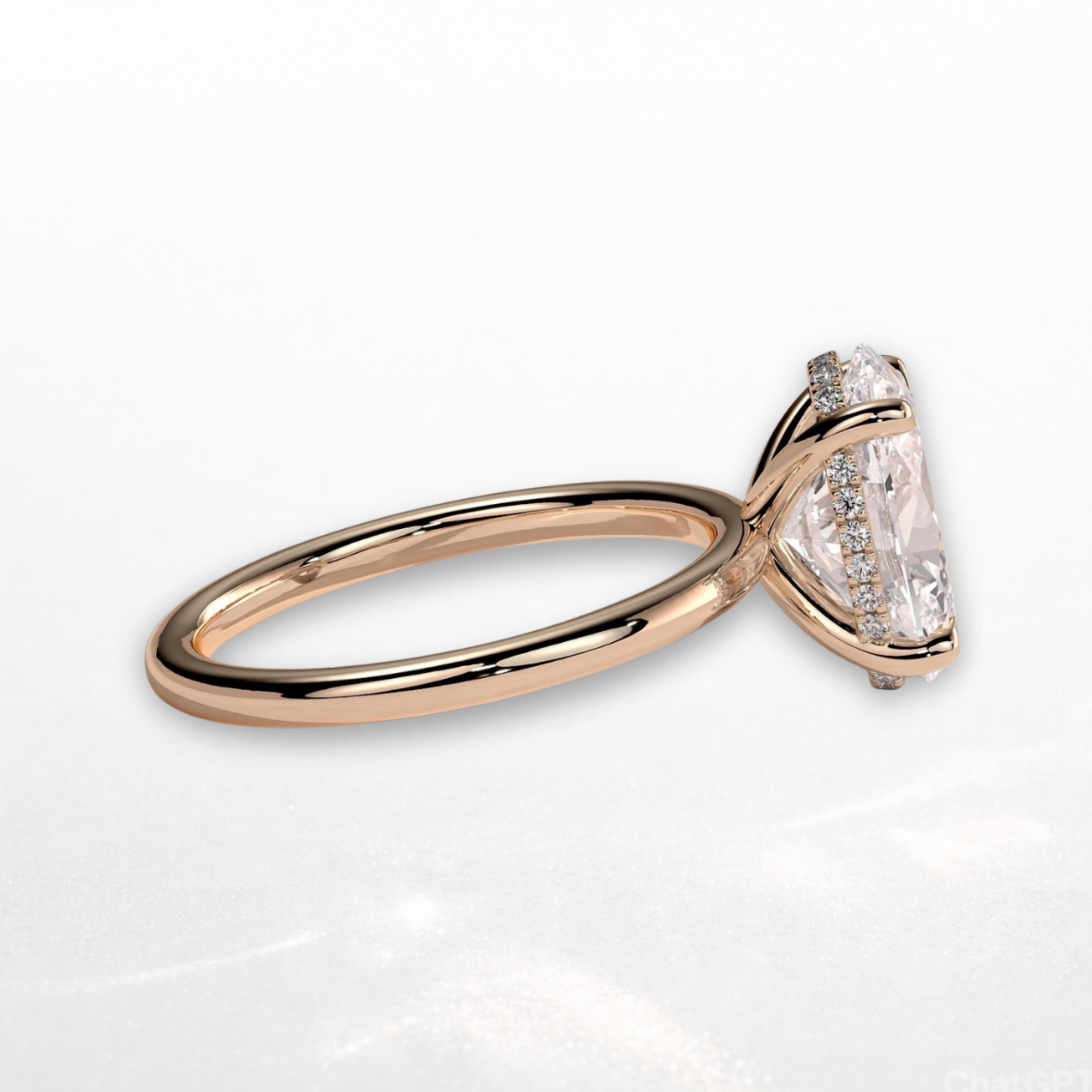 Oval Solitaire Ring with Hidden Halo