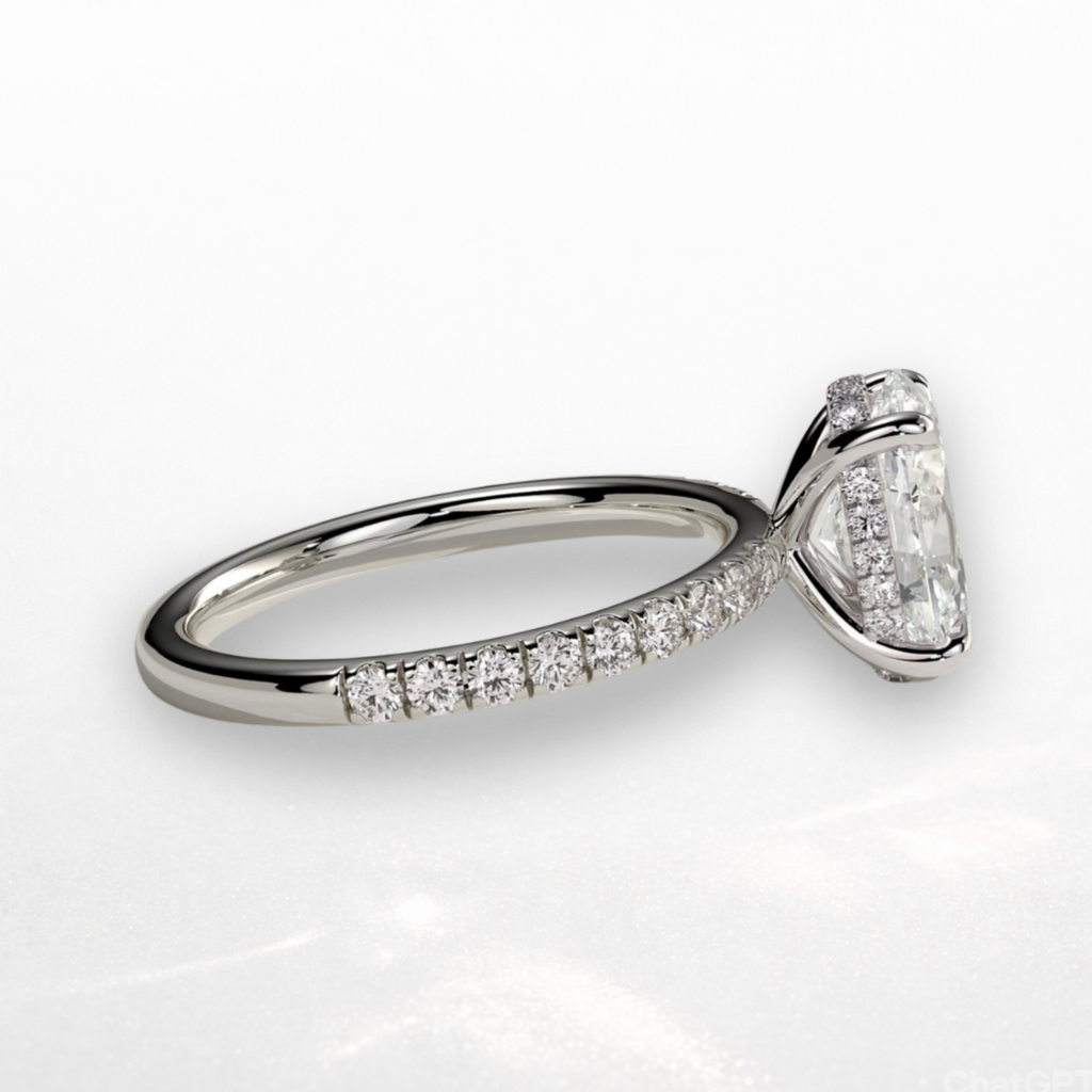 Oval Pavé Solitaire Ring with Hidden Halo